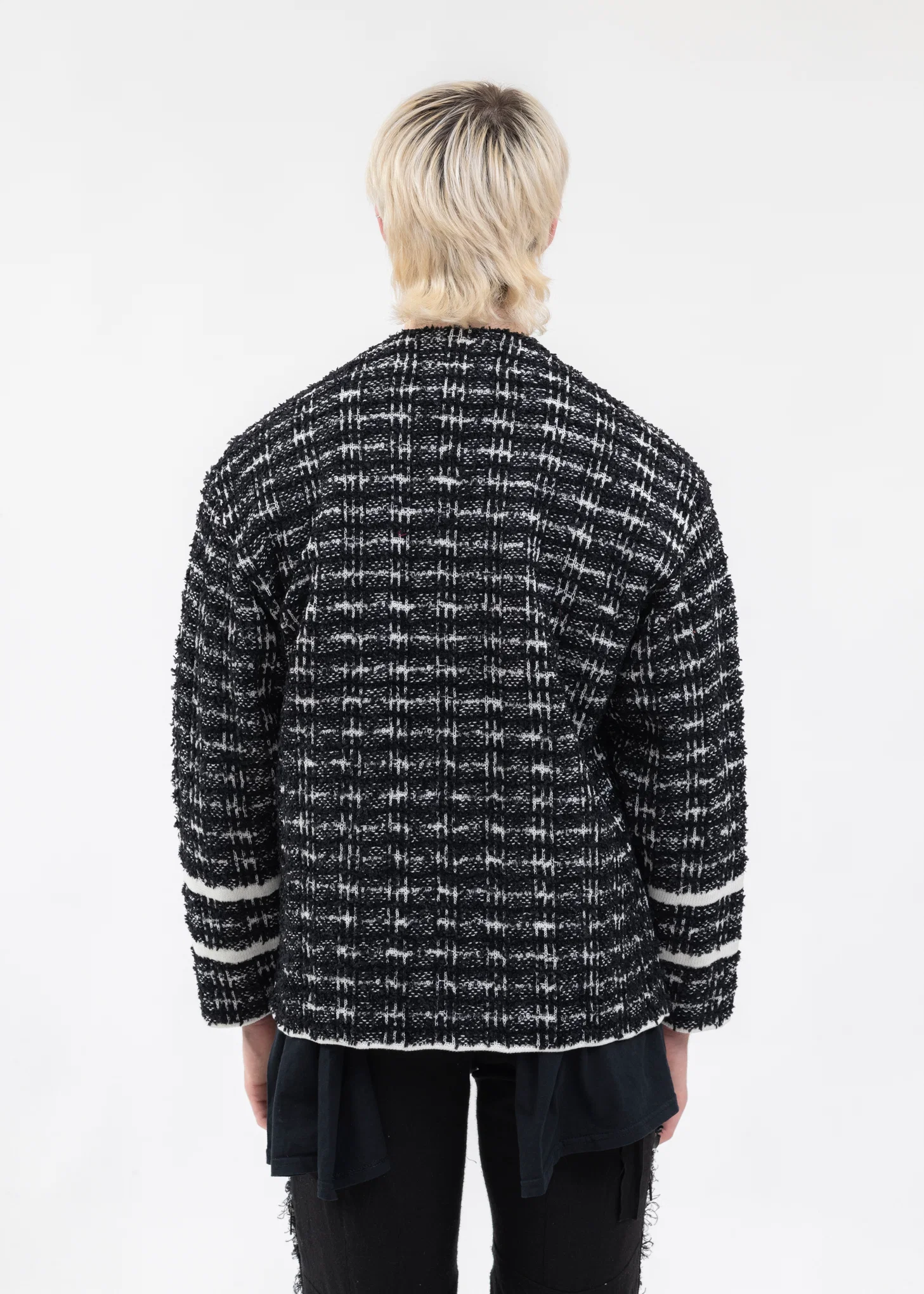 Black And White TWEED KNIT CARDIGAN JACKET - Image 2