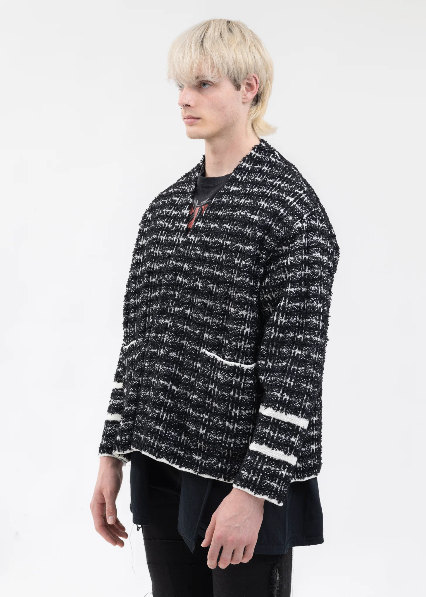 Black And White TWEED KNIT CARDIGAN JACKET - Image 3