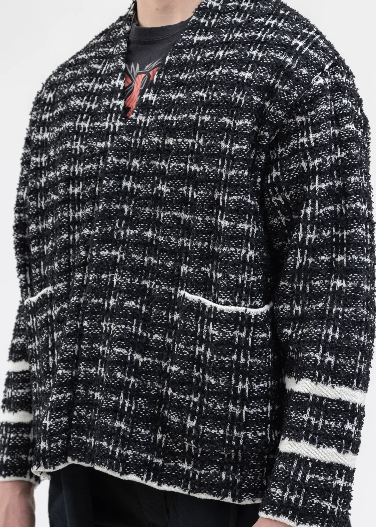 Black And White TWEED KNIT CARDIGAN JACKET - Image 4