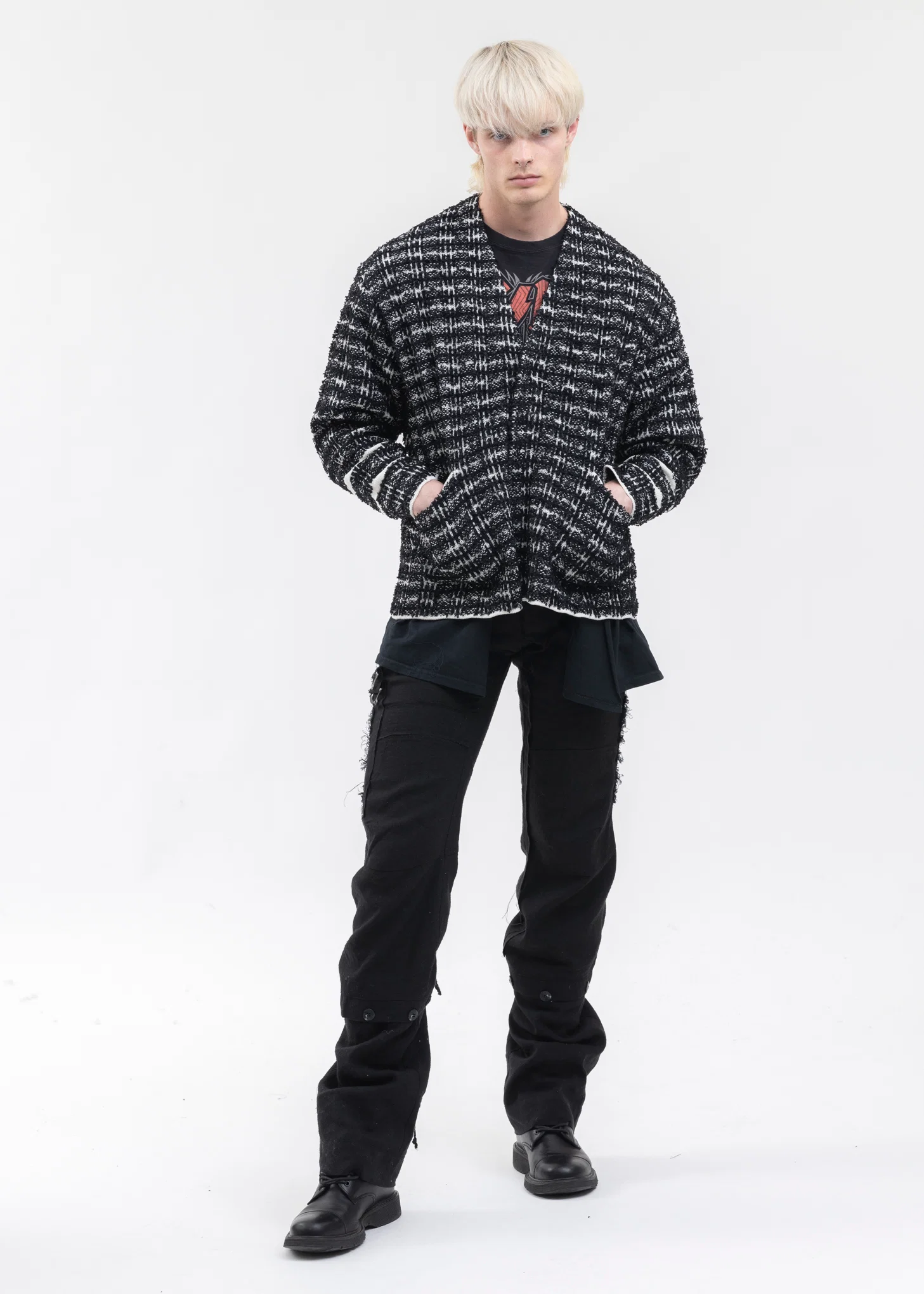 Black And White TWEED KNIT CARDIGAN JACKET - Image 5