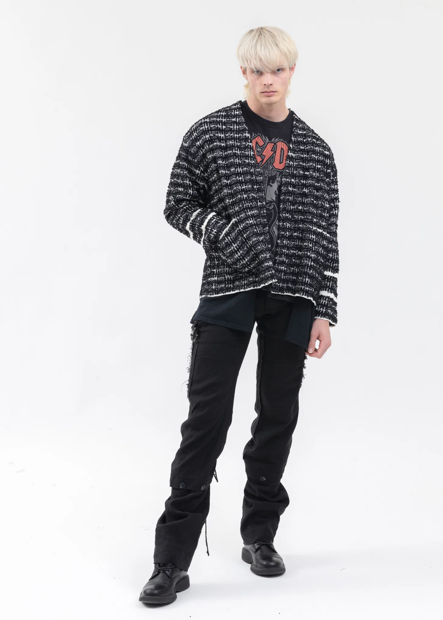 Black And White TWEED KNIT CARDIGAN JACKET - Image 6
