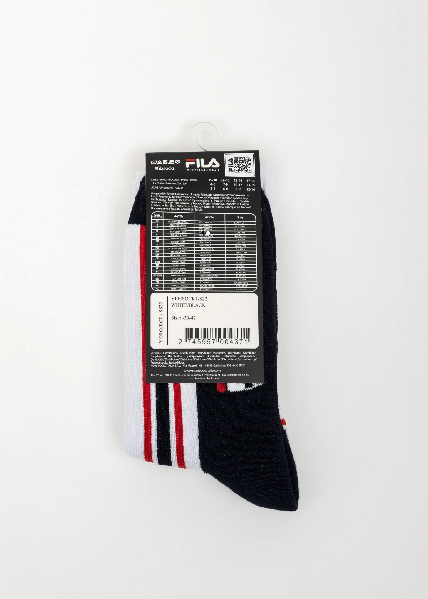 Black And White Y/PROJECT X FILA ILLUSION STRIPE Socks - Image 9