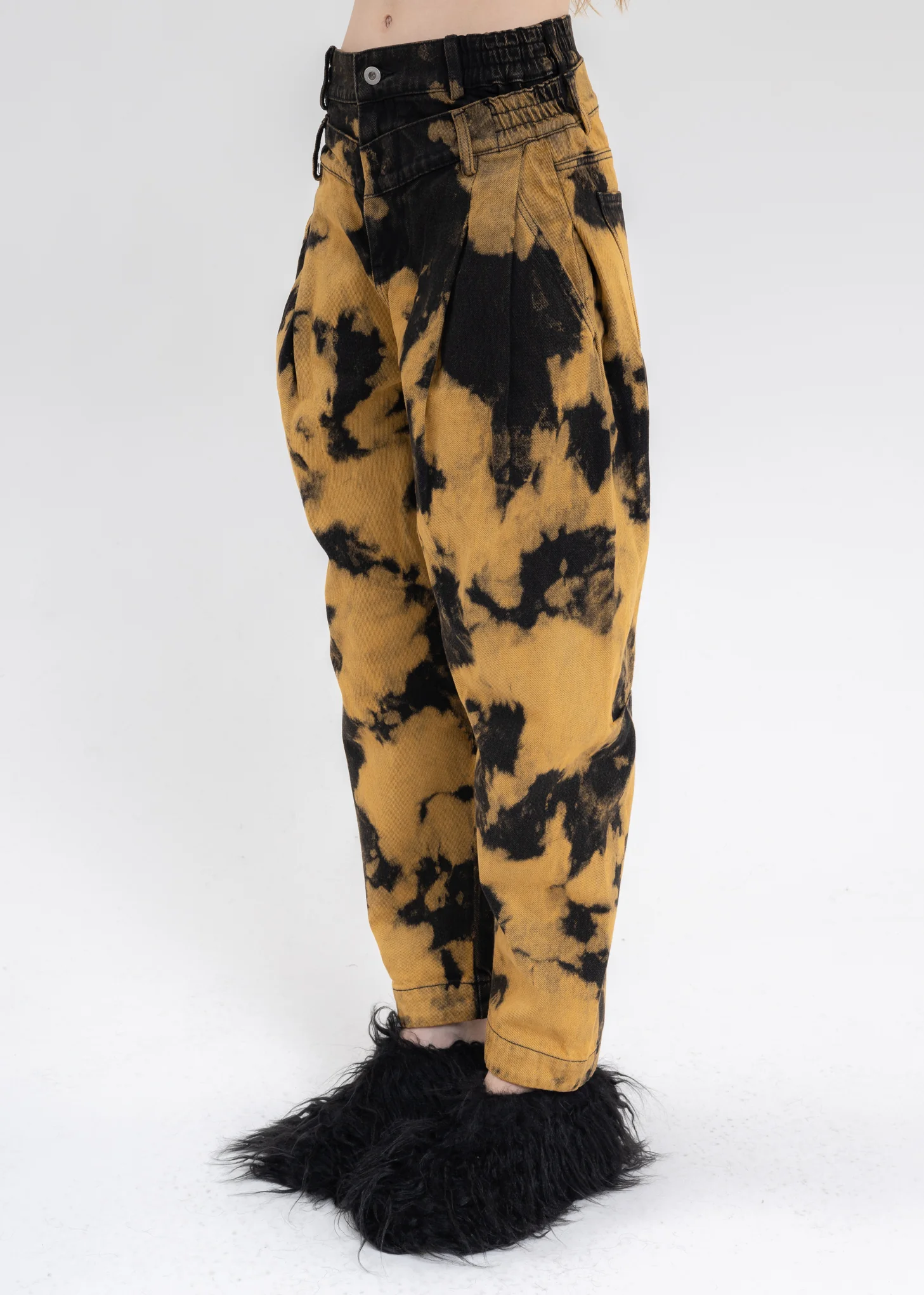 Black And Yellow DENIM TIE DYE DOUBLE WAISTBAND JEANS - Image 2