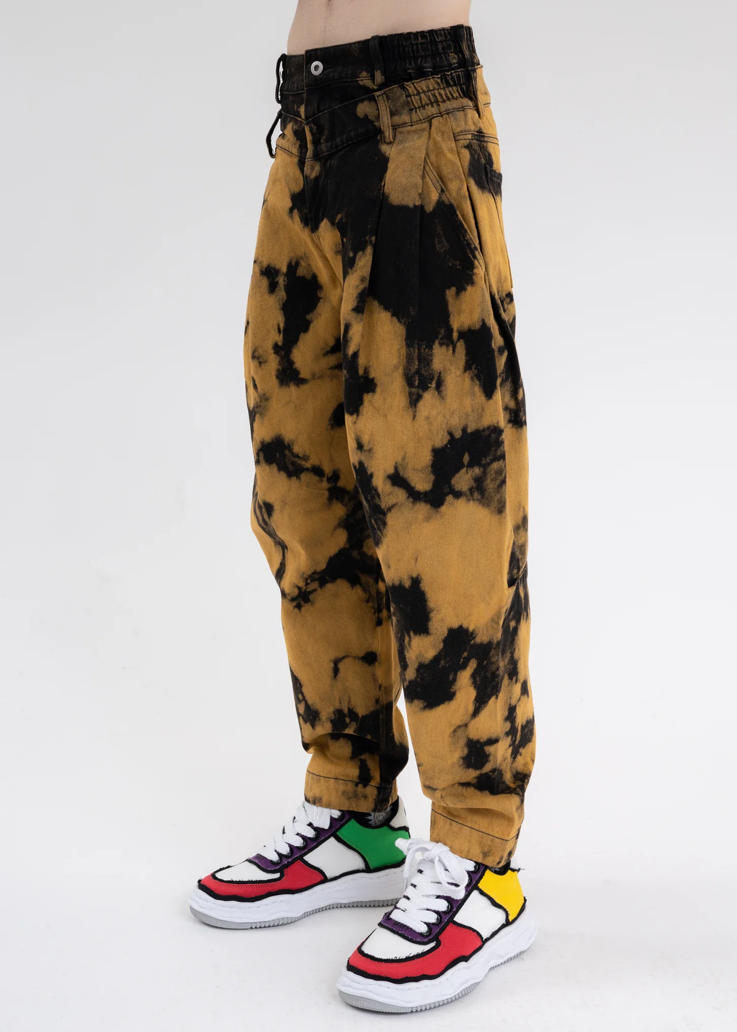 Black And Yellow DENIM TIE DYE DOUBLE WAISTBAND JEANS - Image 2
