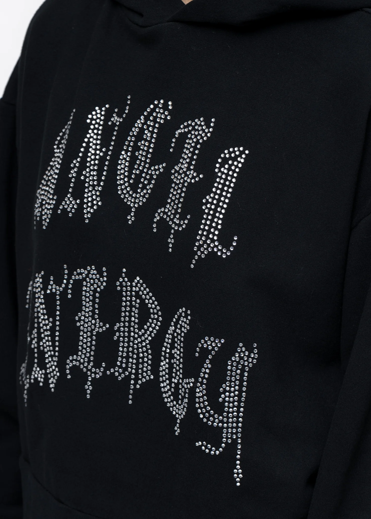 Black 'Angel Energy' Crop Hoody with Crystals - Image 2