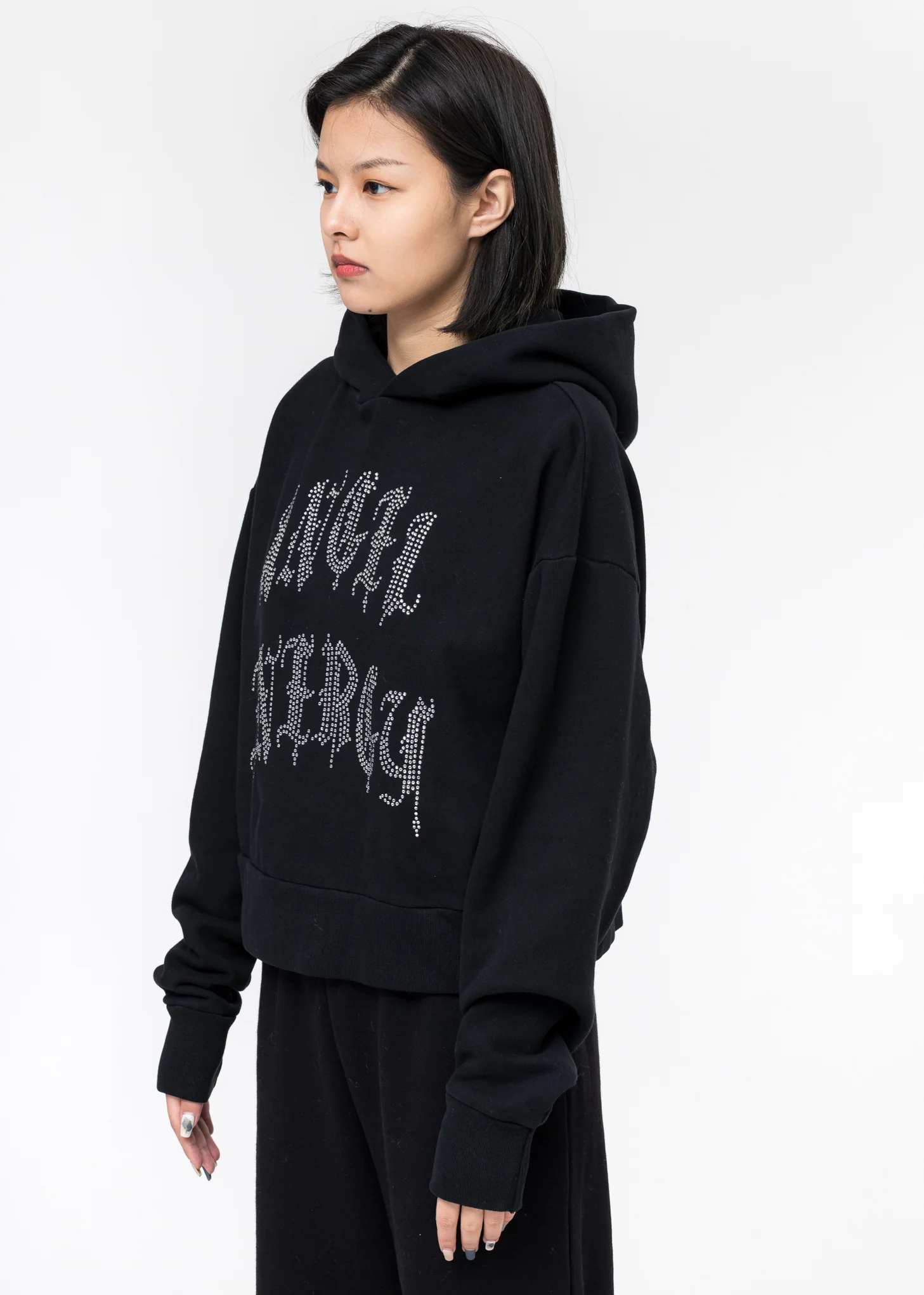 Black 'Angel Energy' Crop Hoody with Crystals - Image 3