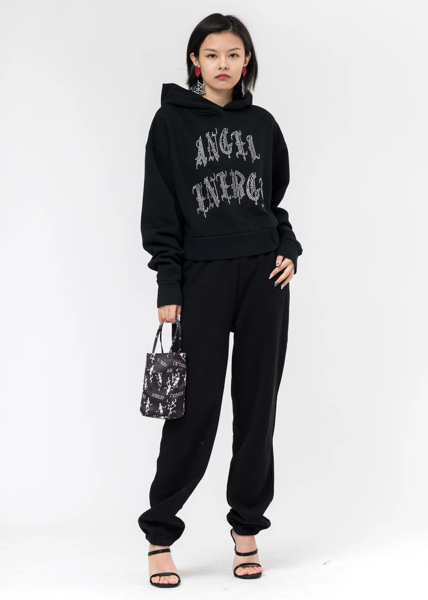 Black 'Angel Energy' Crop Hoody with Crystals - Image 5