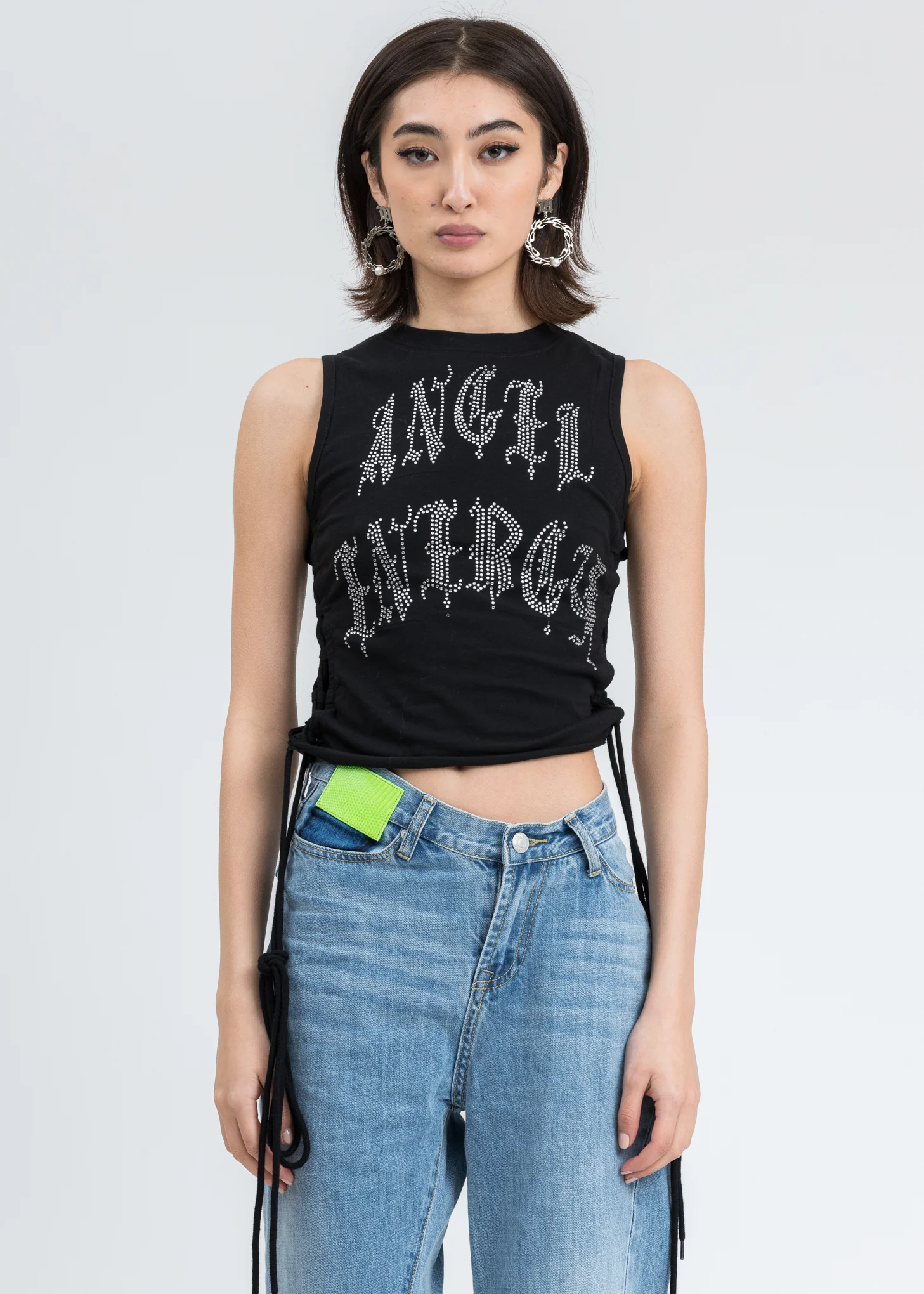 Black 'Angel Energy' Sexy Top With Crystals