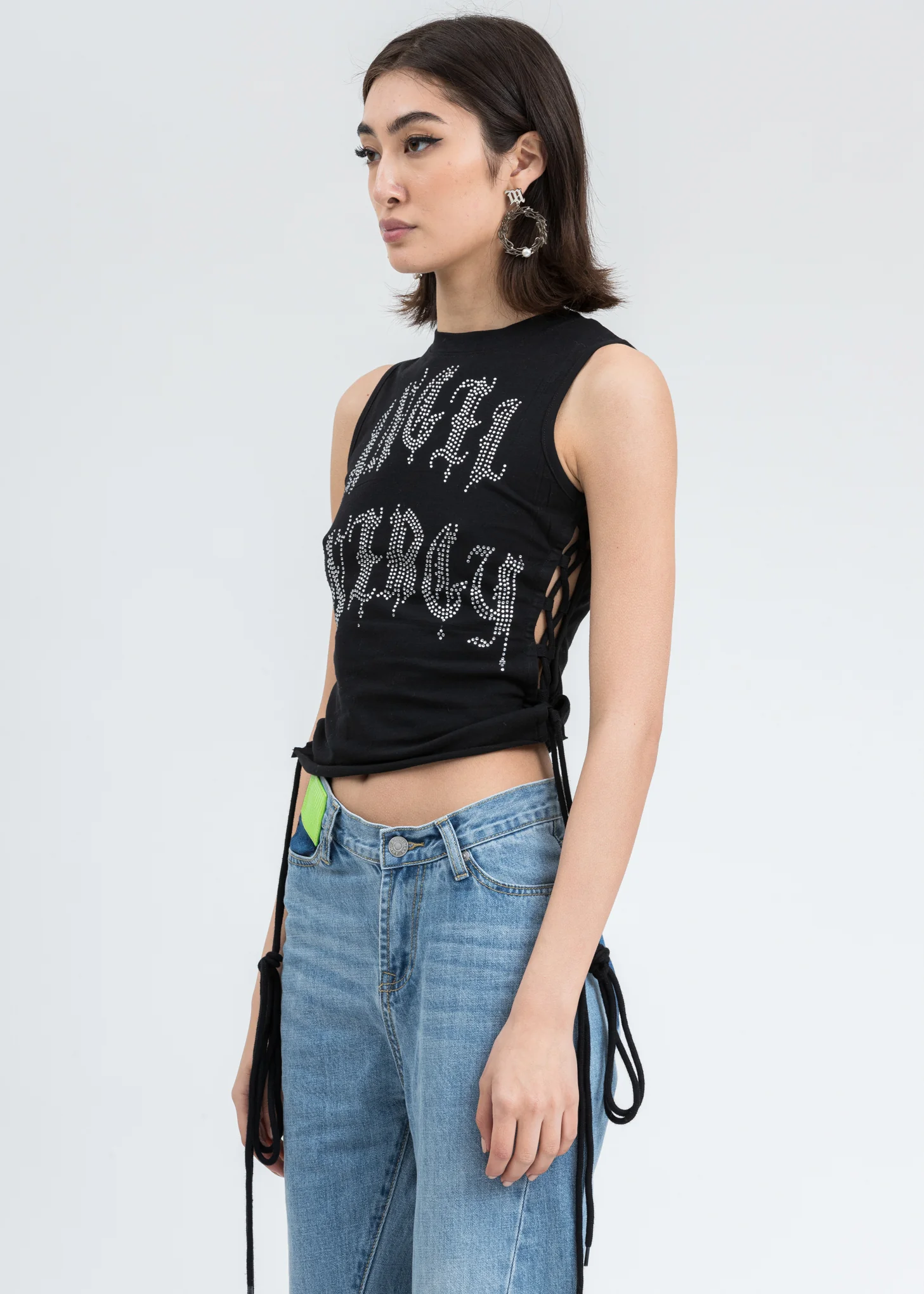 Black 'Angel Energy' Sexy Top With Crystals - Image 3