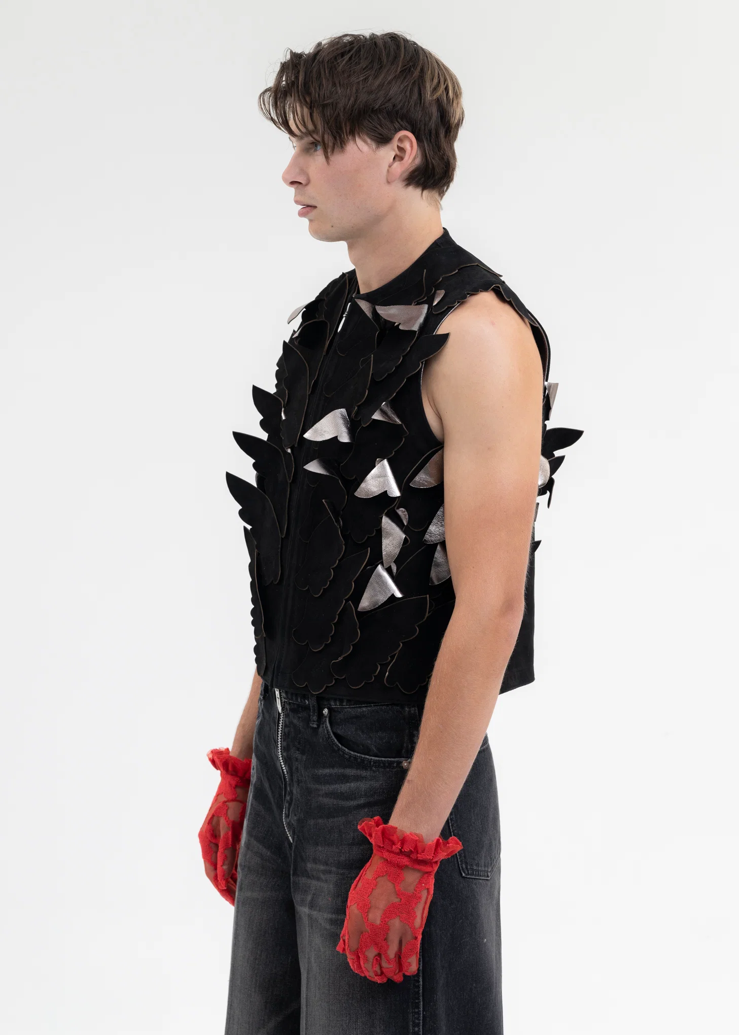BLACK ANGEL WING LEATHER VEST - Image 3