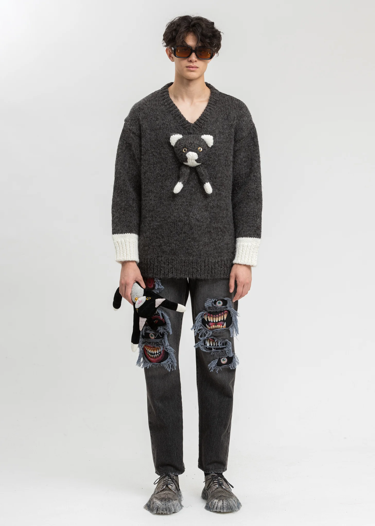 Black Stuffed Cat Hand-Knitting Pullover - Image 6