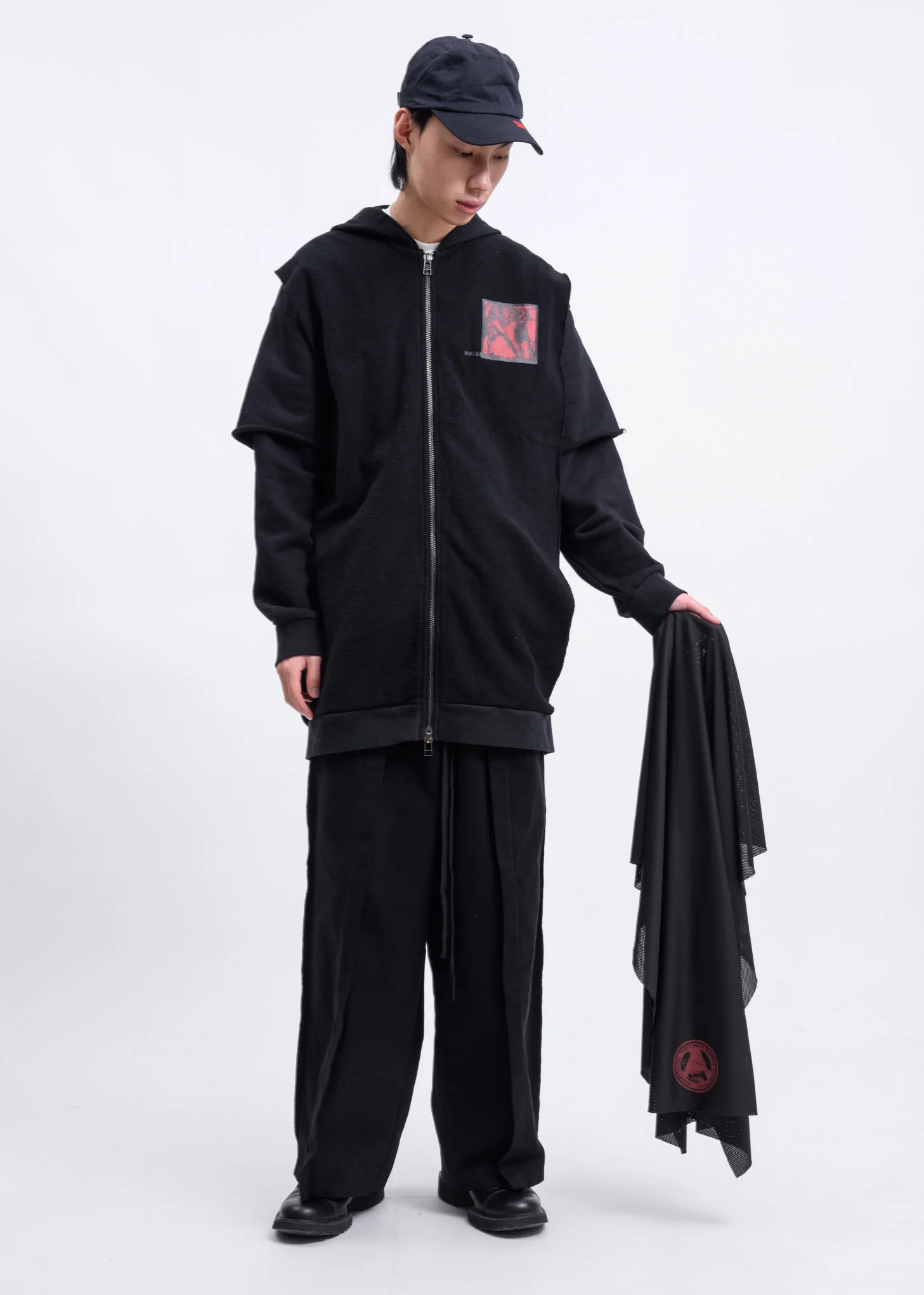 Black Another Crack Layered Fleece Hoodie - Image 8