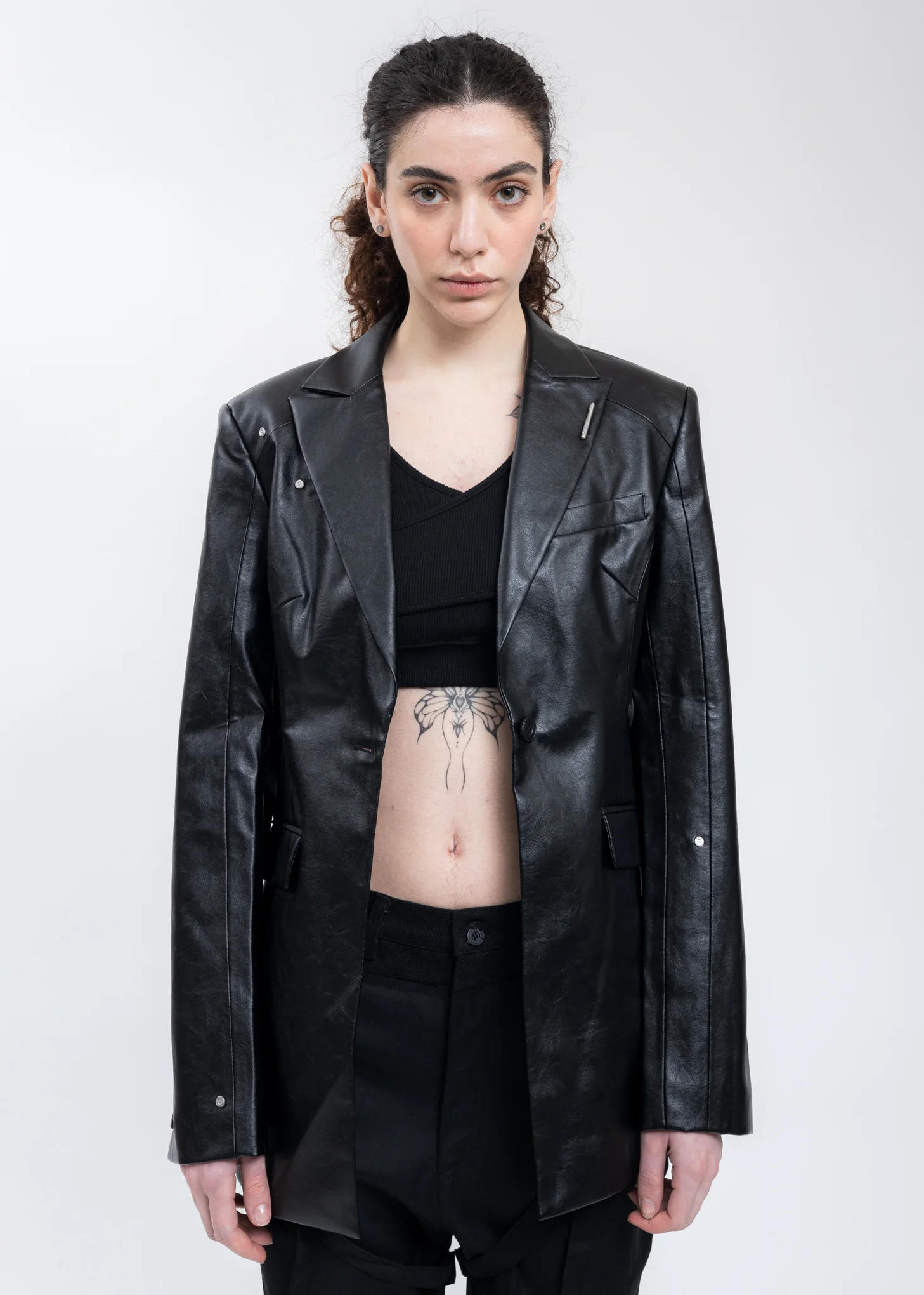 Black Arc Cutting Asteroid Leather Blazer - Image 4