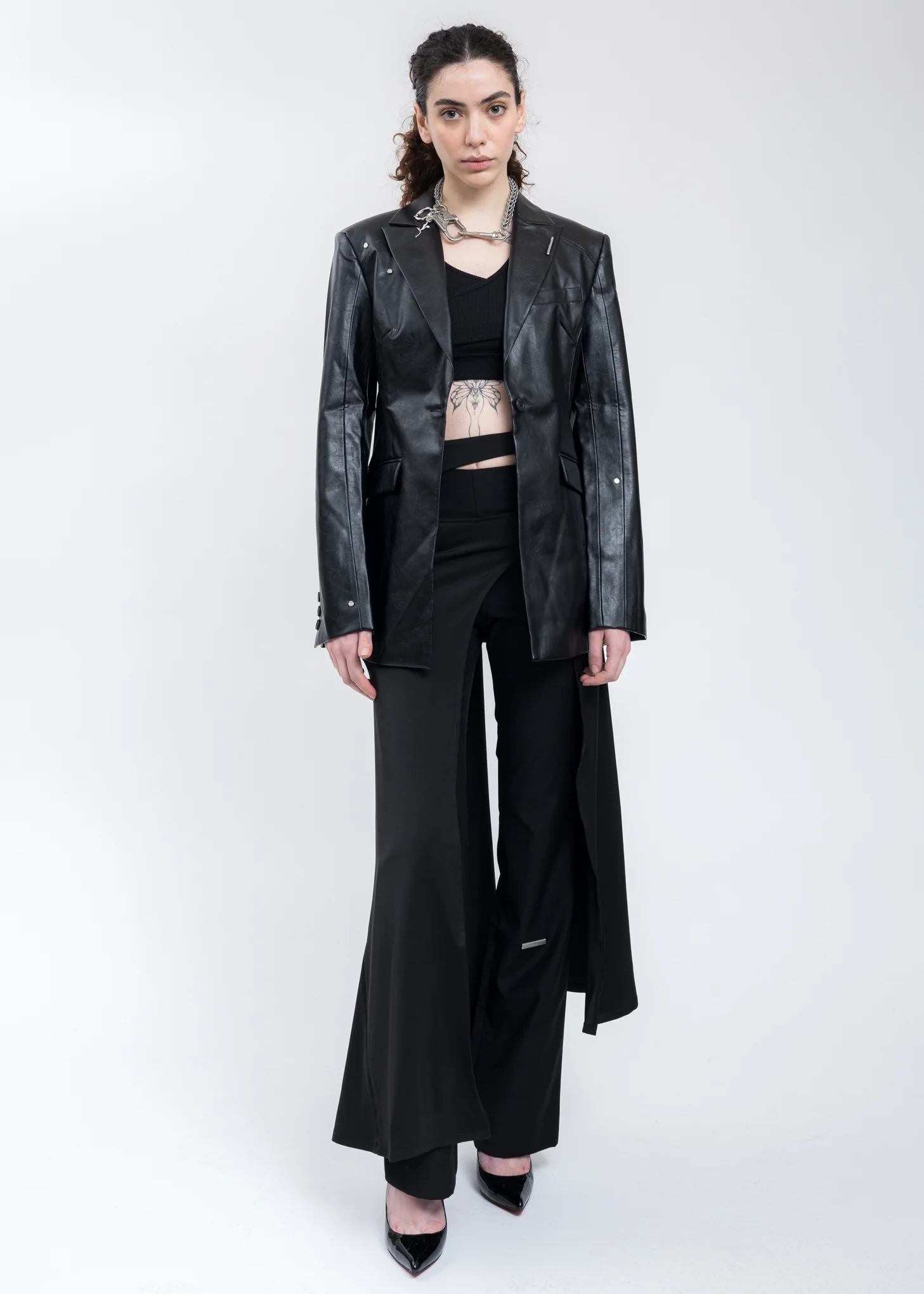 Black Arc Cutting Asteroid Leather Blazer - Image 6