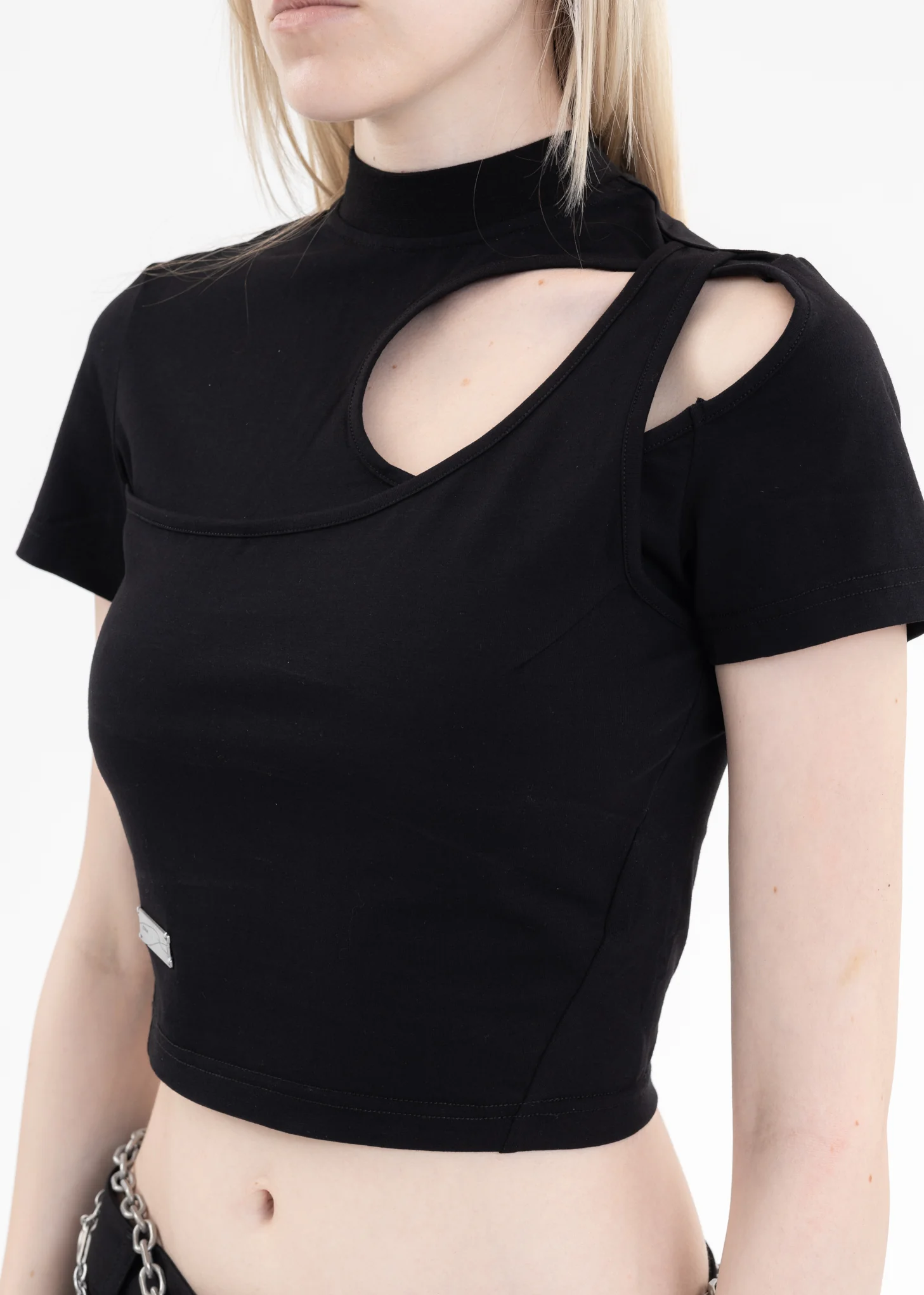 Black Arc Layered Cut-Out T-Shirt - Image 2