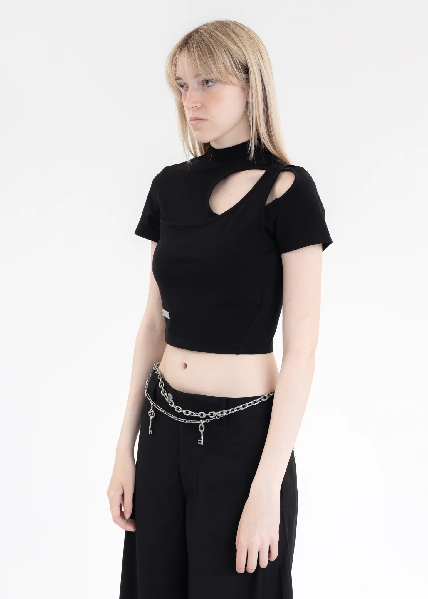 Black Arc Layered Cut-Out T-Shirt - Image 4