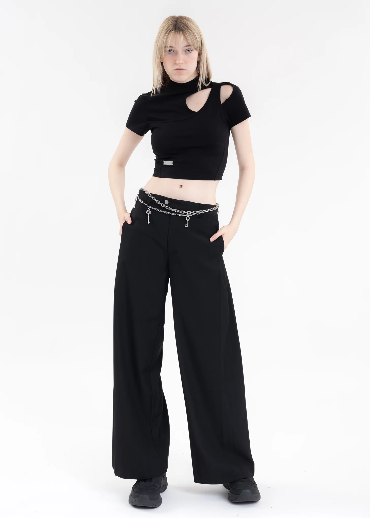 Black Arc Layered Cut-Out T-Shirt - Image 6