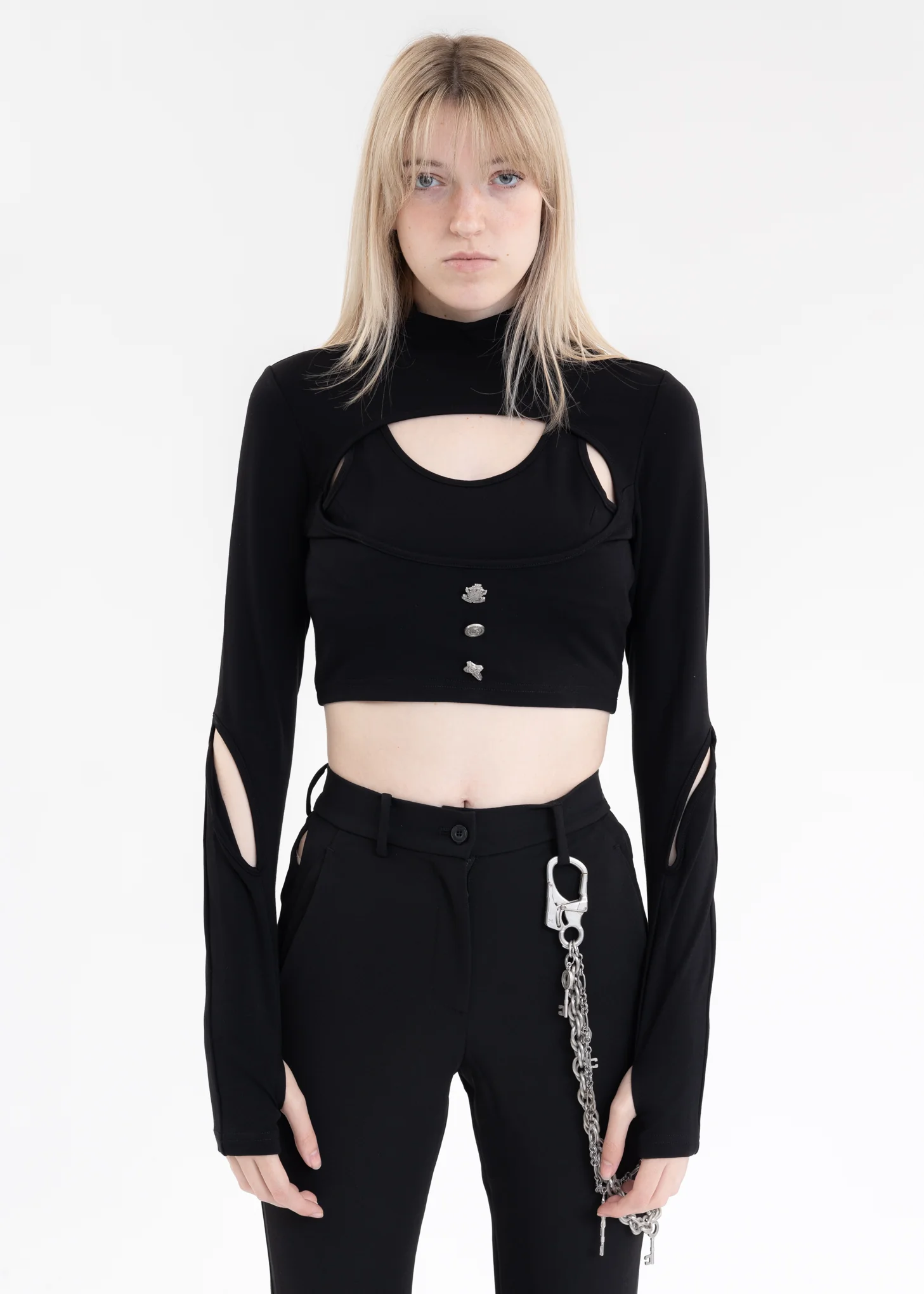 Black Arc Layered Hollowed-Out Fitted Jumper