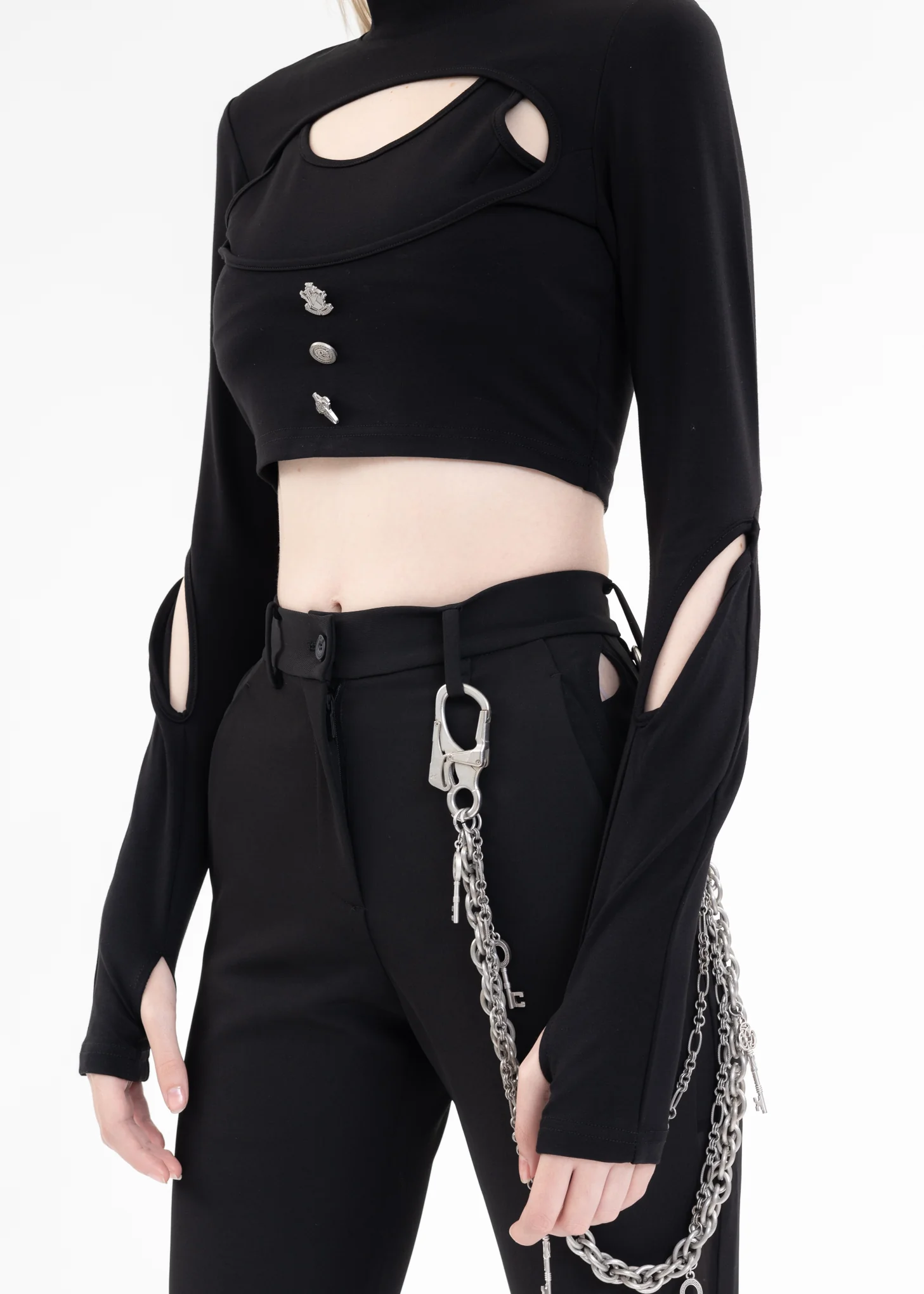 Black Arc Layered Hollowed-Out Fitted Jumper - Image 2