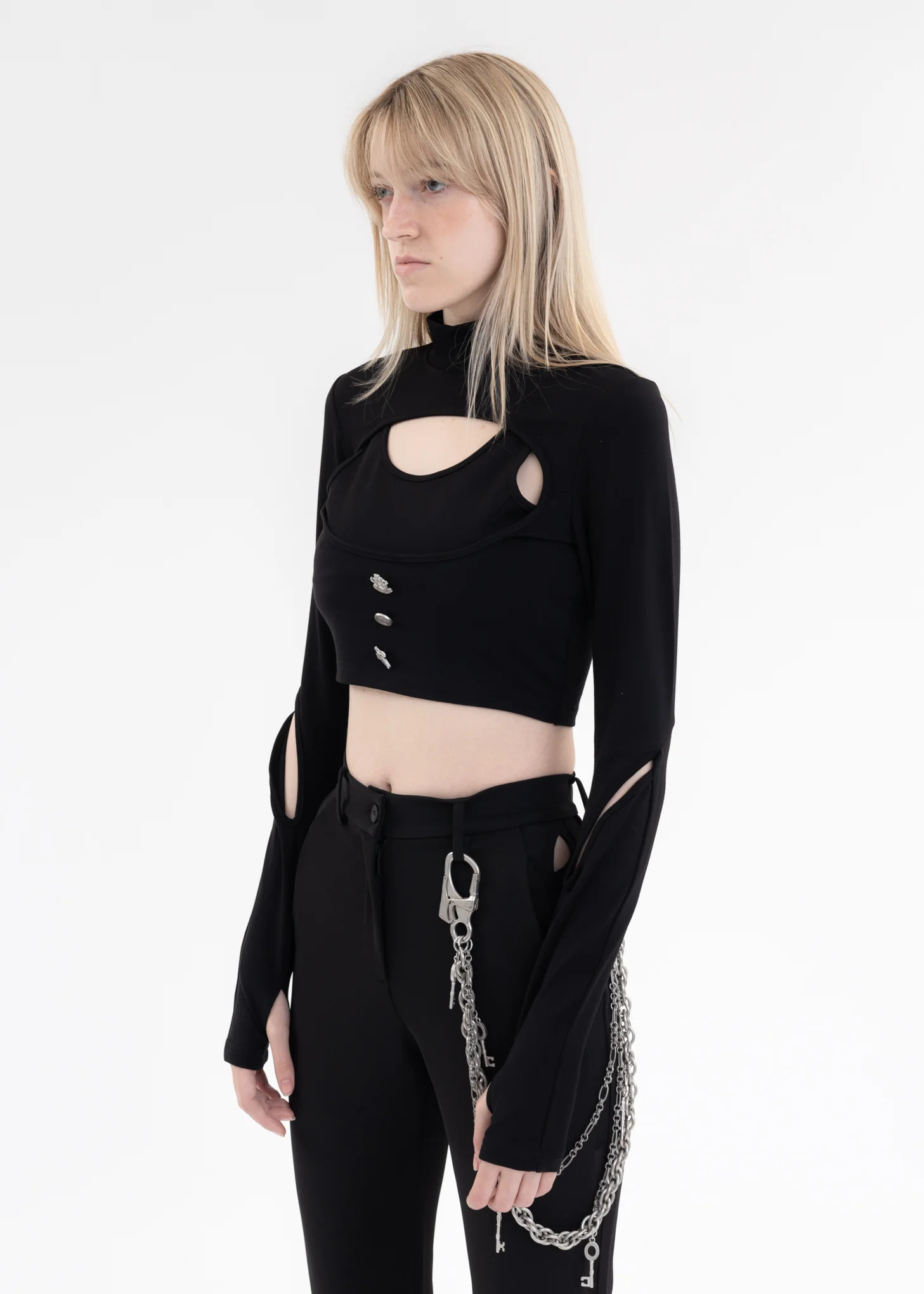 Black Arc Layered Hollowed-Out Fitted Jumper - Image 3