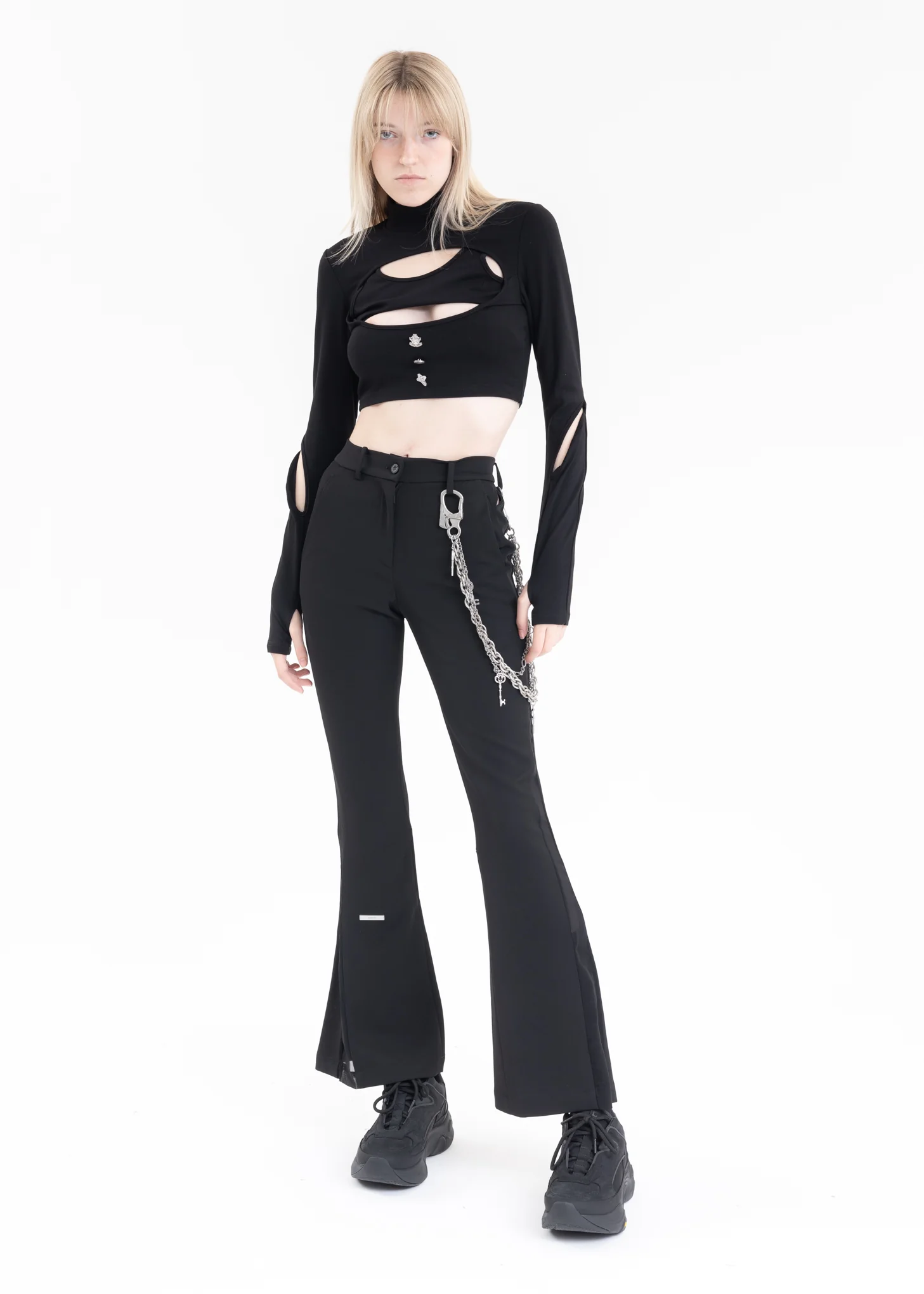 Black Arc Layered Hollowed-Out Fitted Jumper - Image 5