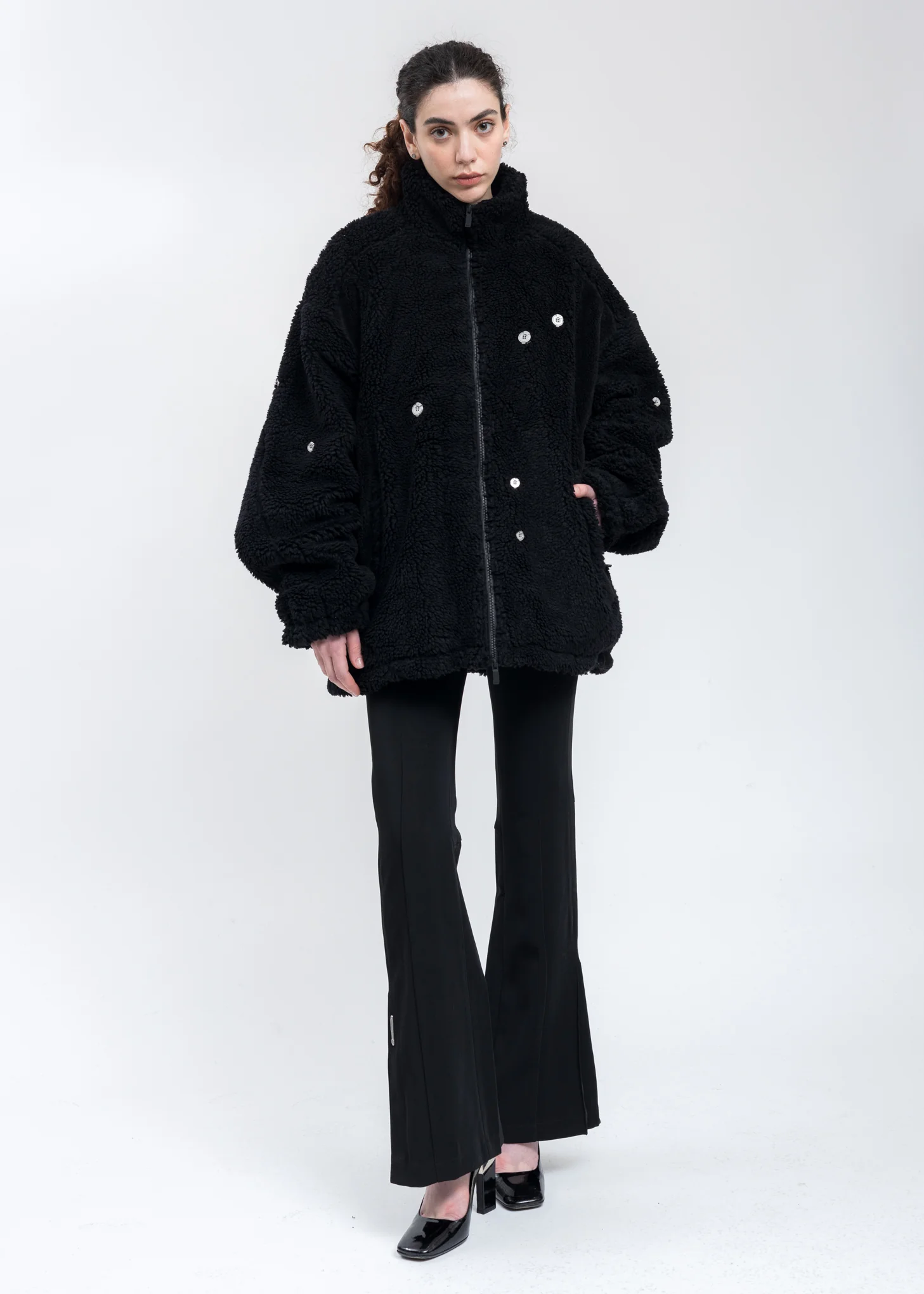 Black Arc Panelled Asteroid Padded Fleece Coat - Image 5