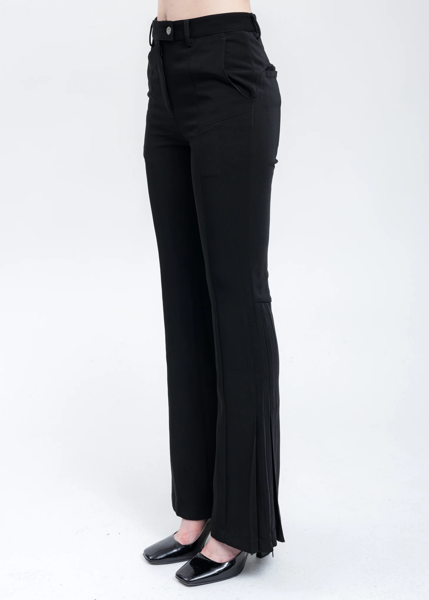 Black Arc Splicing Flappy Flared Trousers - Image 3