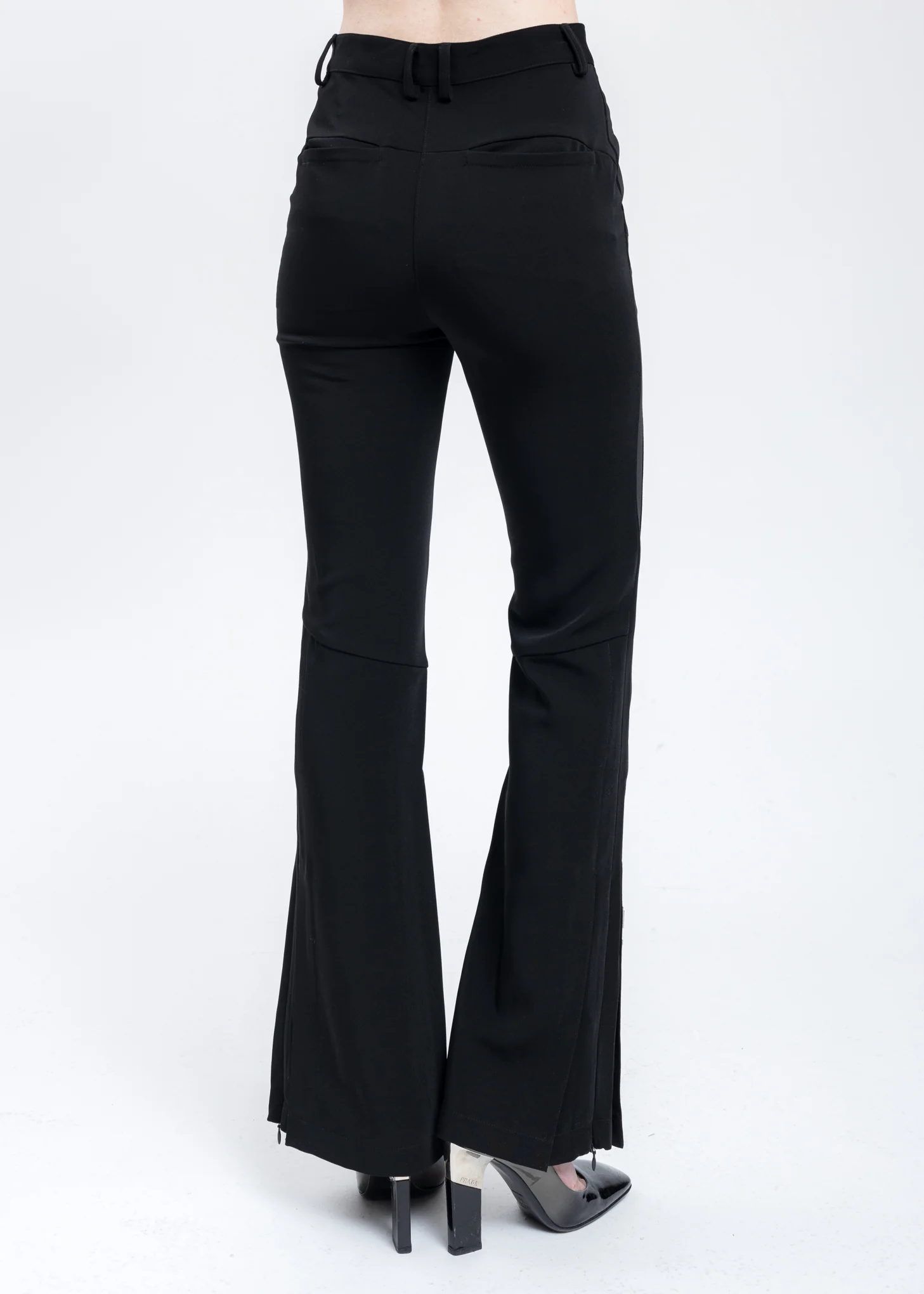Black Arc Splicing Flappy Flared Trousers - Image 4