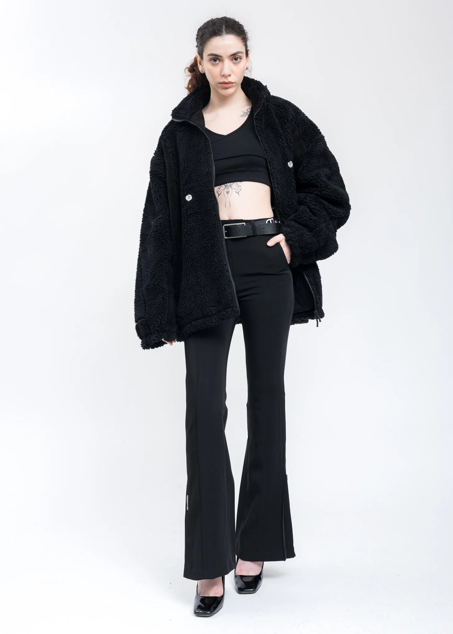 Black Arc Splicing Flappy Flared Trousers - Image 7