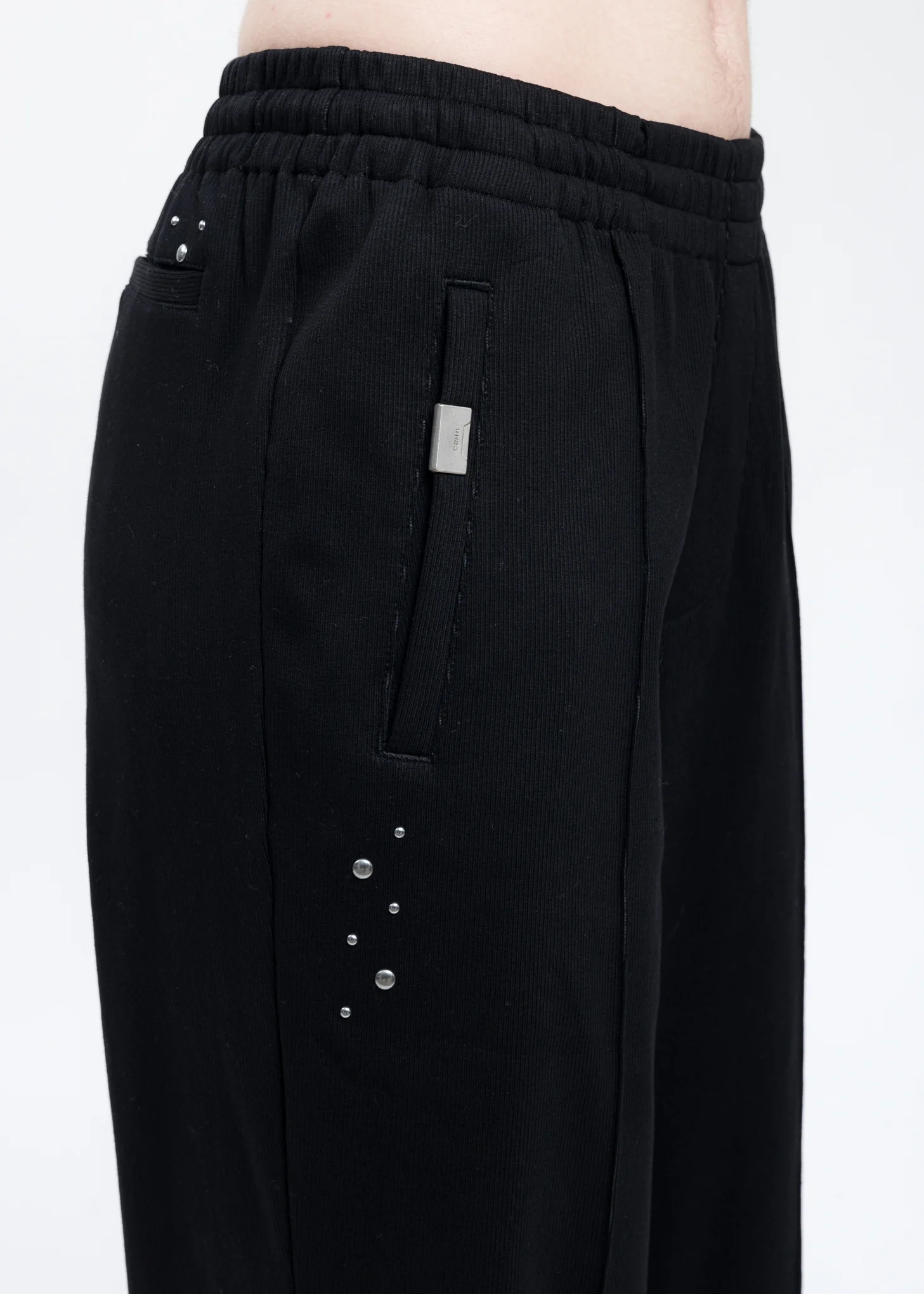 Black Asteroid Rivet Zippered Sweatpants - Image 4