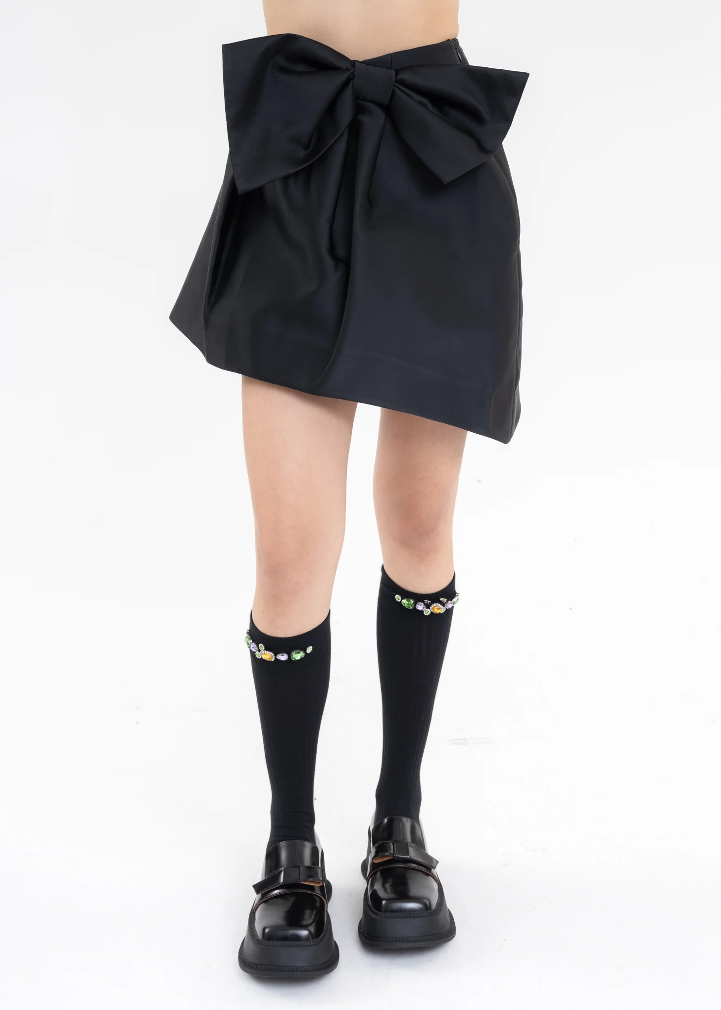 Black Asymmetric Bow Skirt