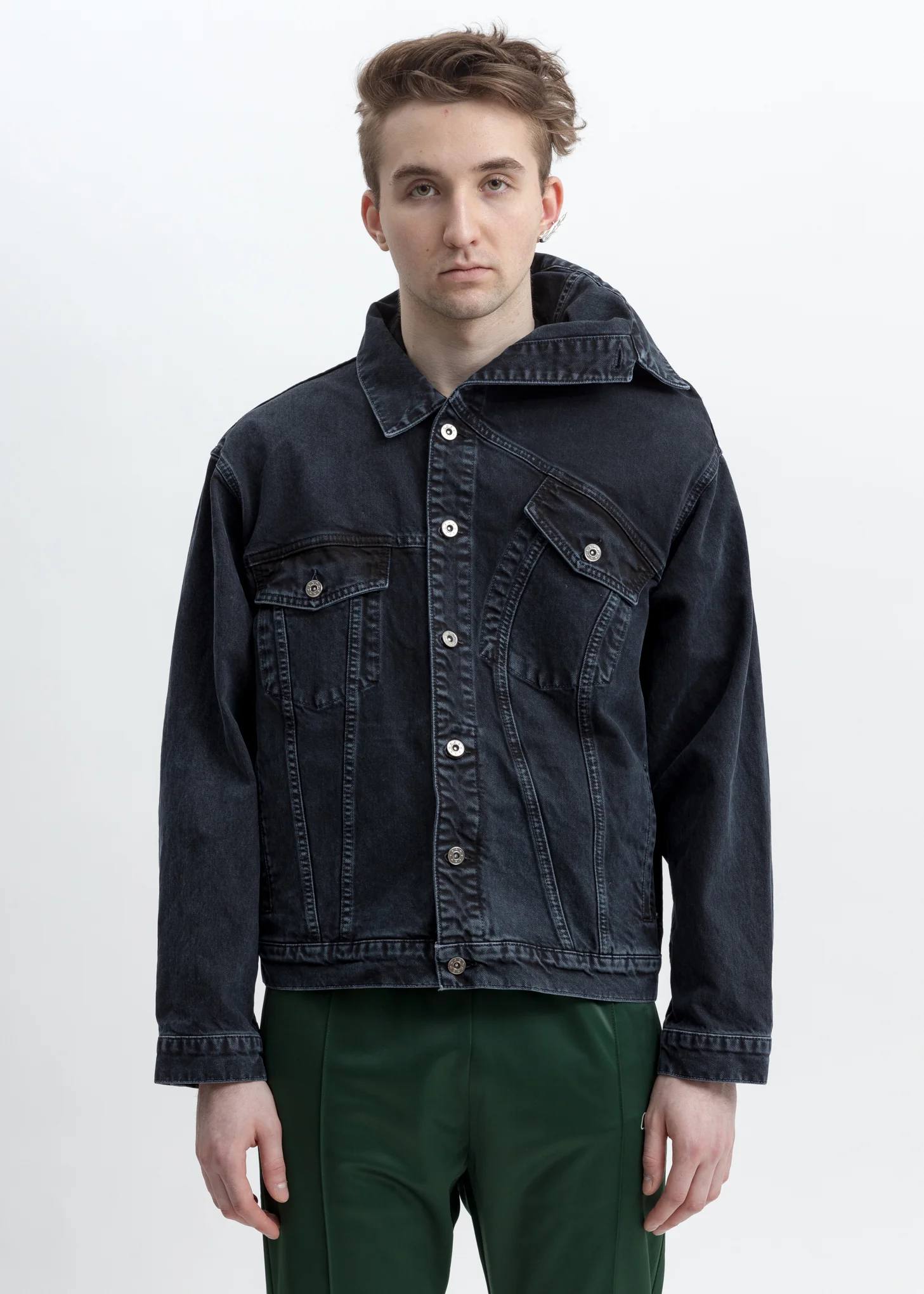 Black Asymmetric Collar Denim Jacket