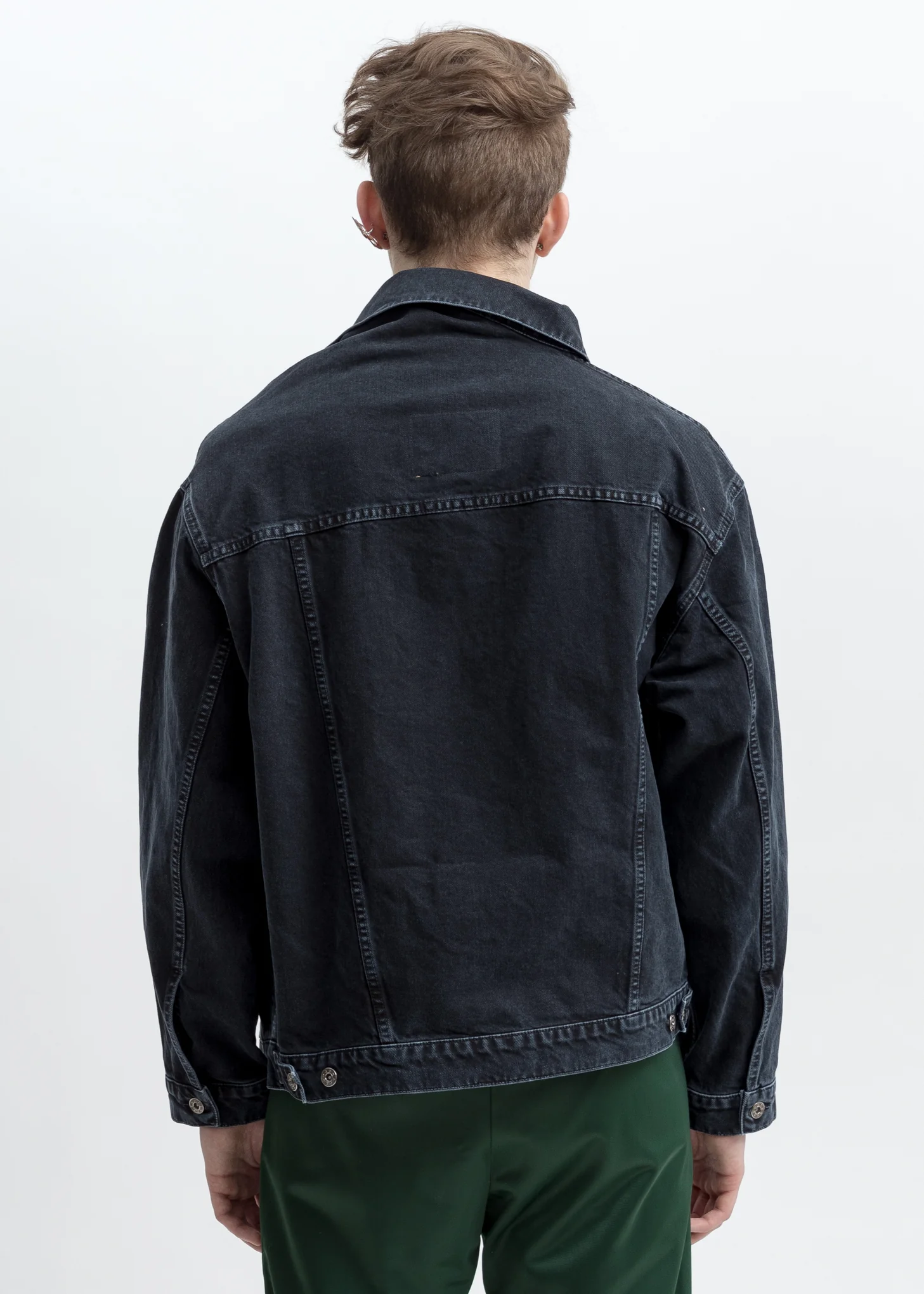 Black Asymmetric Collar Denim Jacket - Image 4