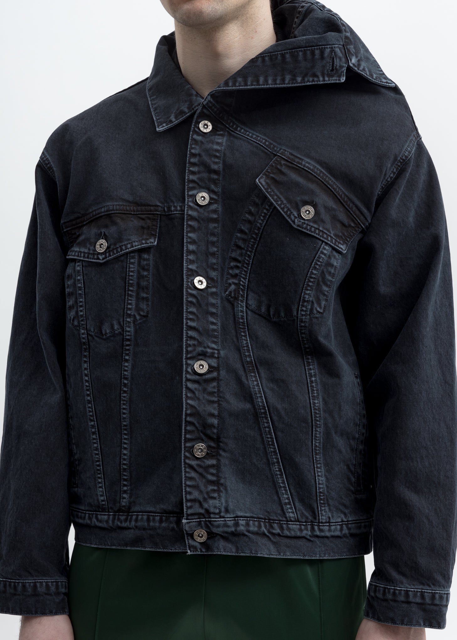 Black Asymmetric Collar Denim Jacket - Image 6