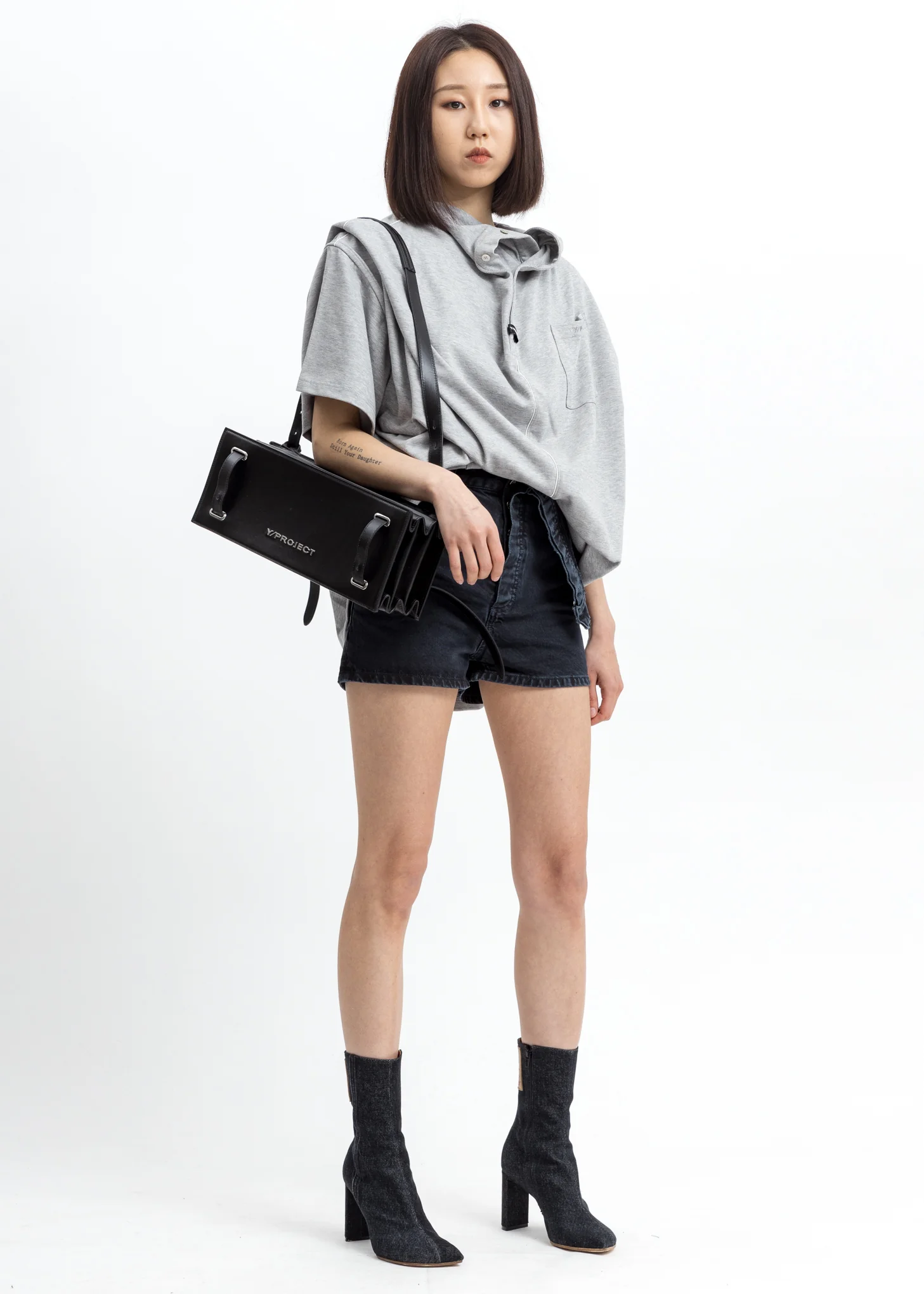 Black Asymmetric Denim Shorts - Image 10