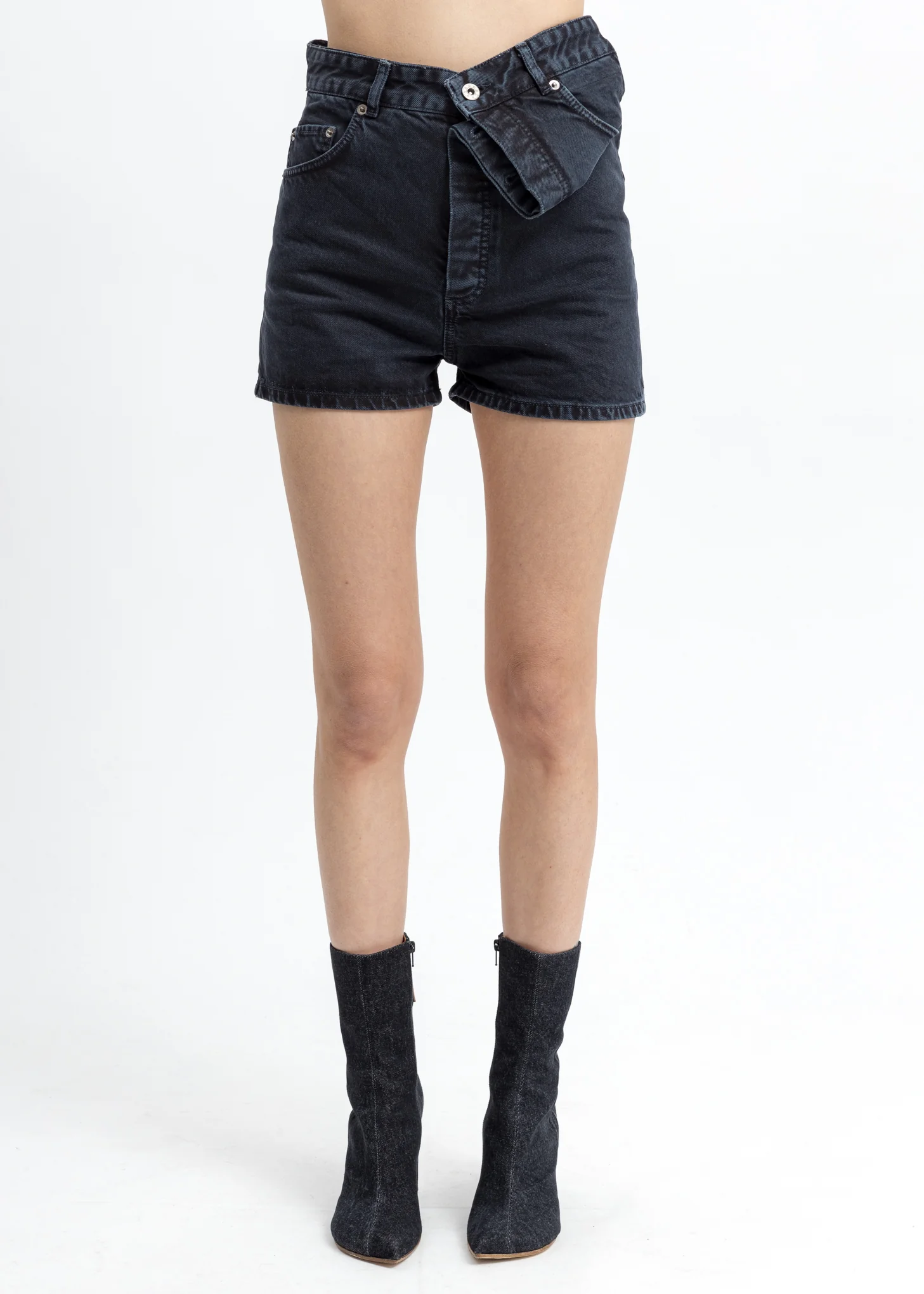 Black Asymmetric Denim Shorts - Image 2