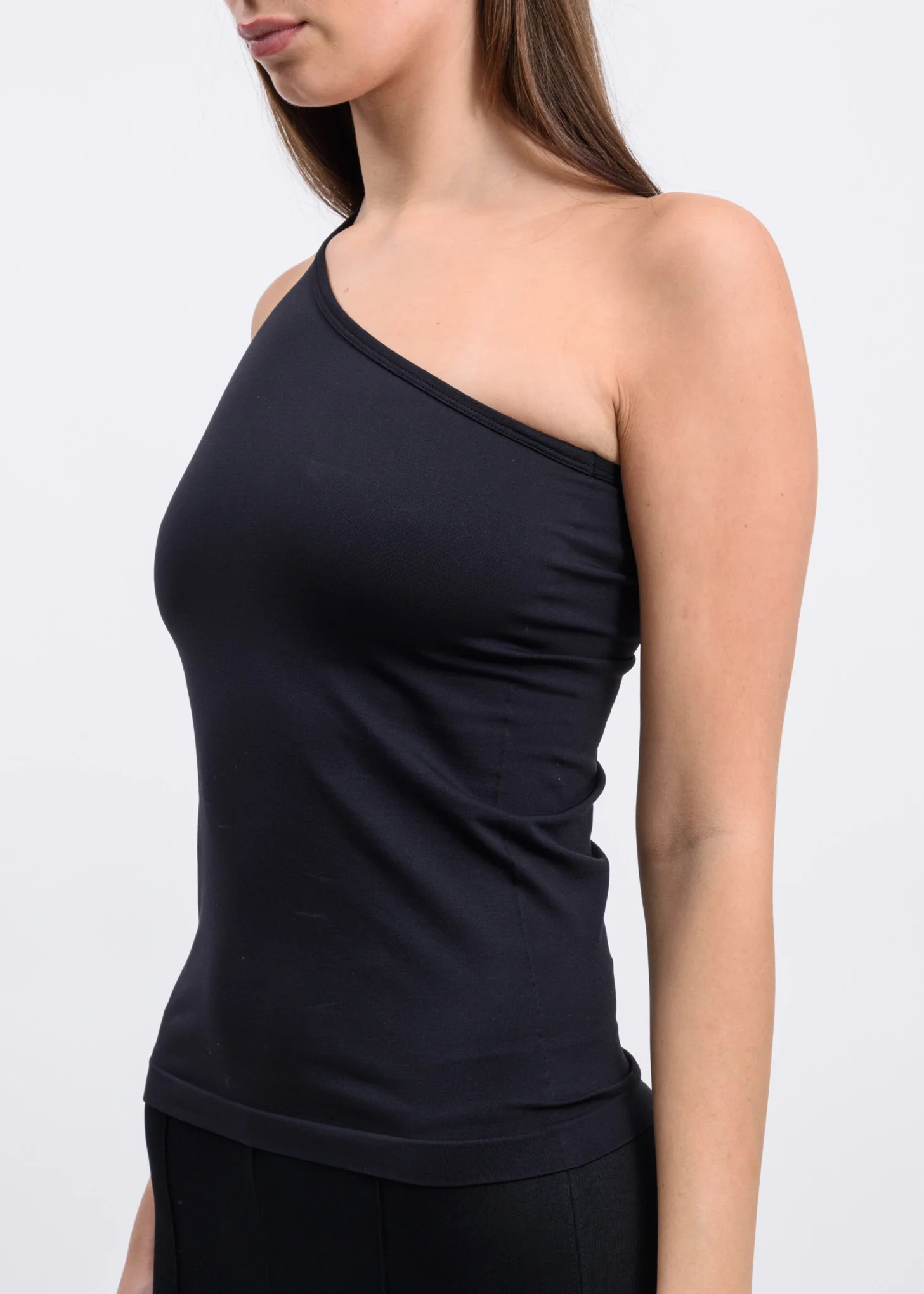 Black Asymmetric Seamless Tank Top - Image 2