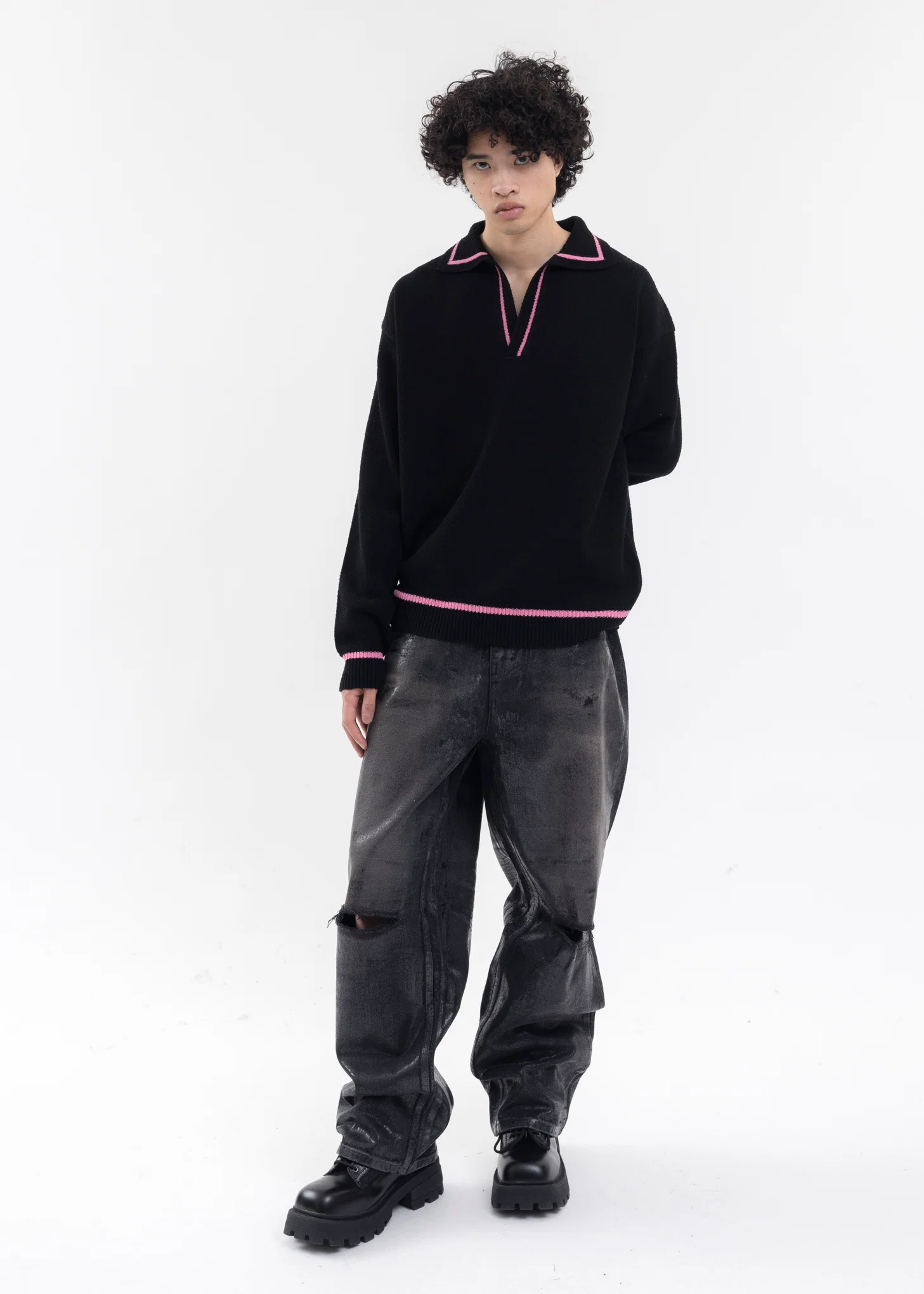 BLACK BACK LOGO MARINE KNIT SWEATER - Image 6