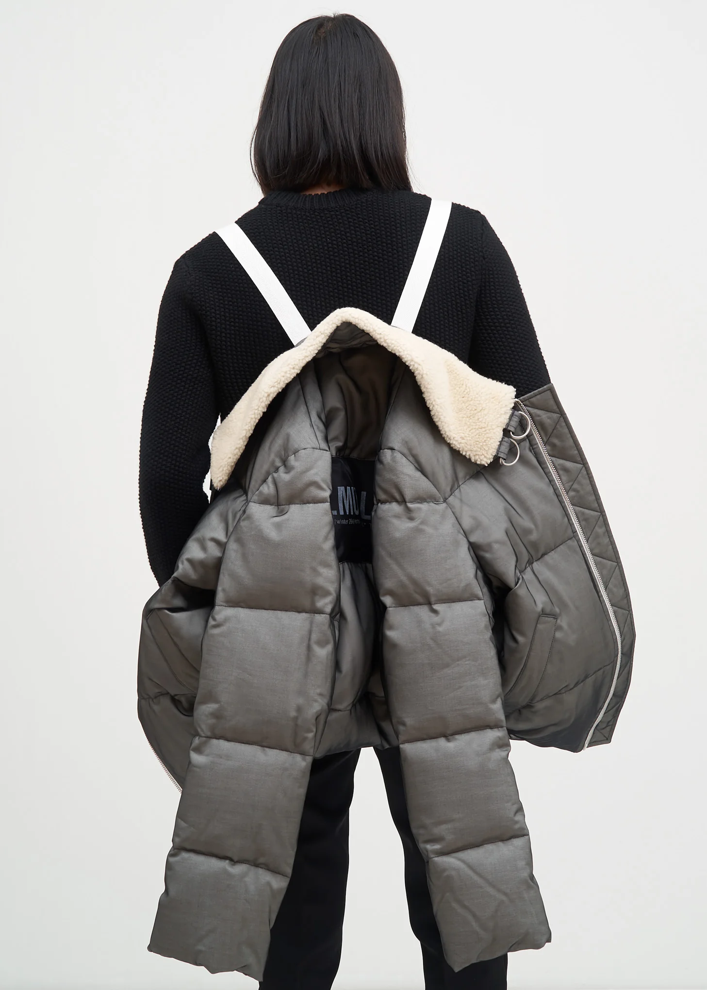 Black Band Zip Silk Puffer - Image 10