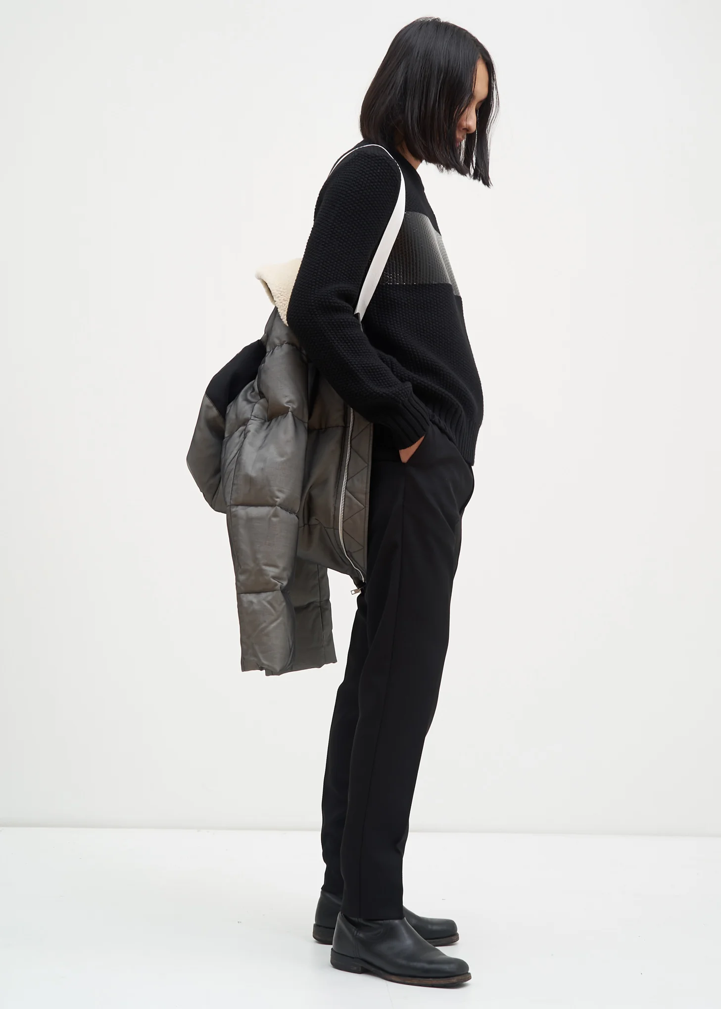 Black Band Zip Silk Puffer - Image 11