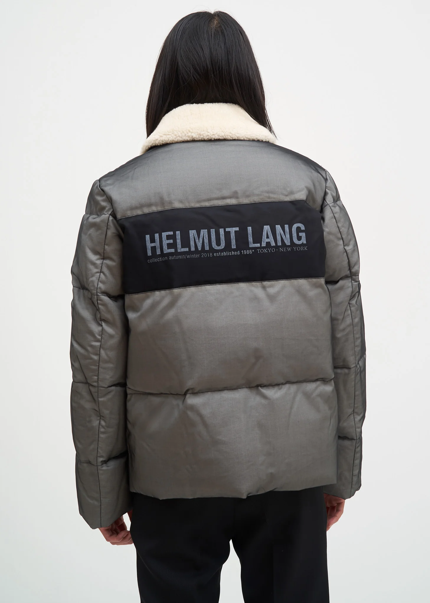 Black Band Zip Silk Puffer - Image 2