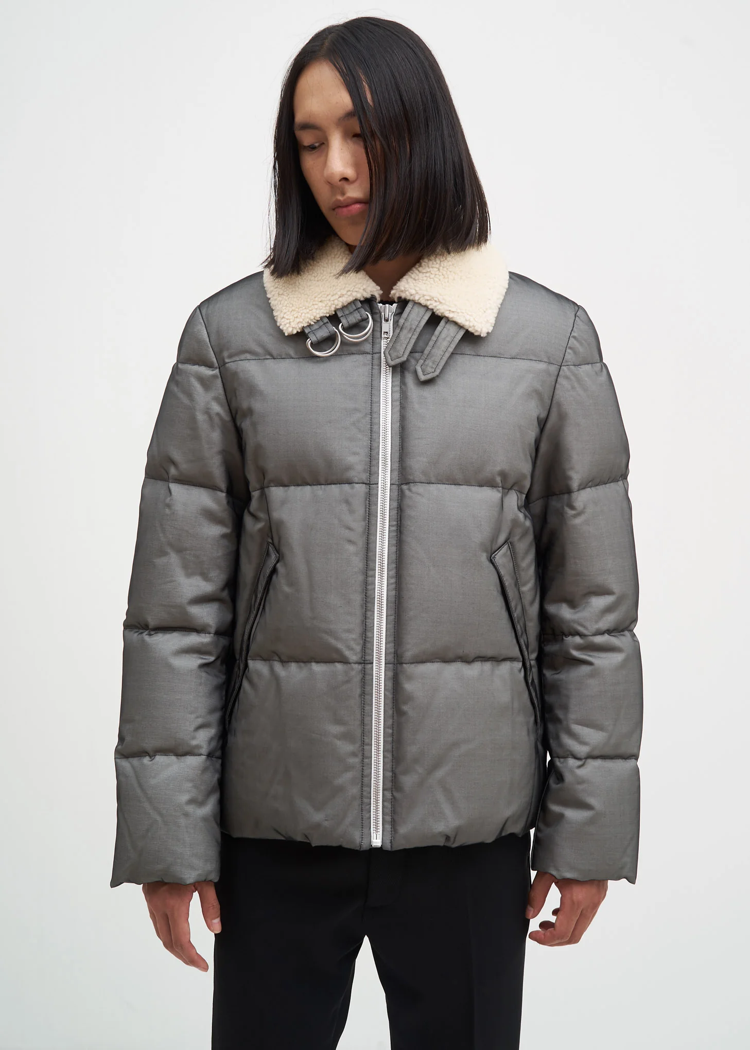 Black Band Zip Silk Puffer - Image 3