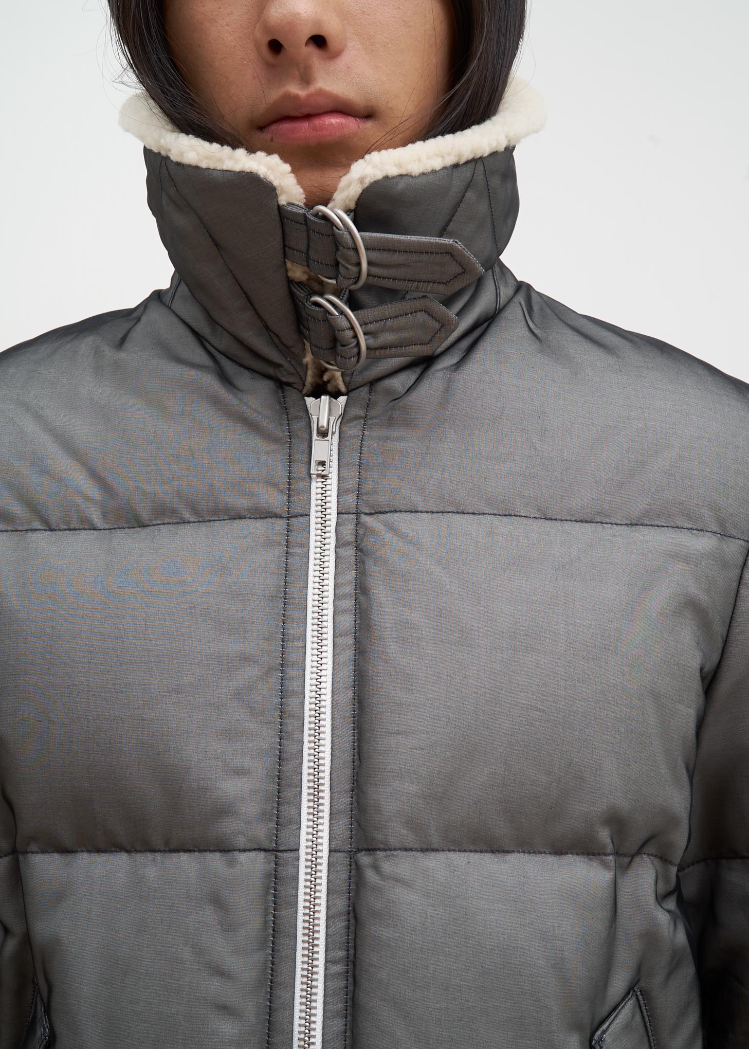 Black Band Zip Silk Puffer - Image 4
