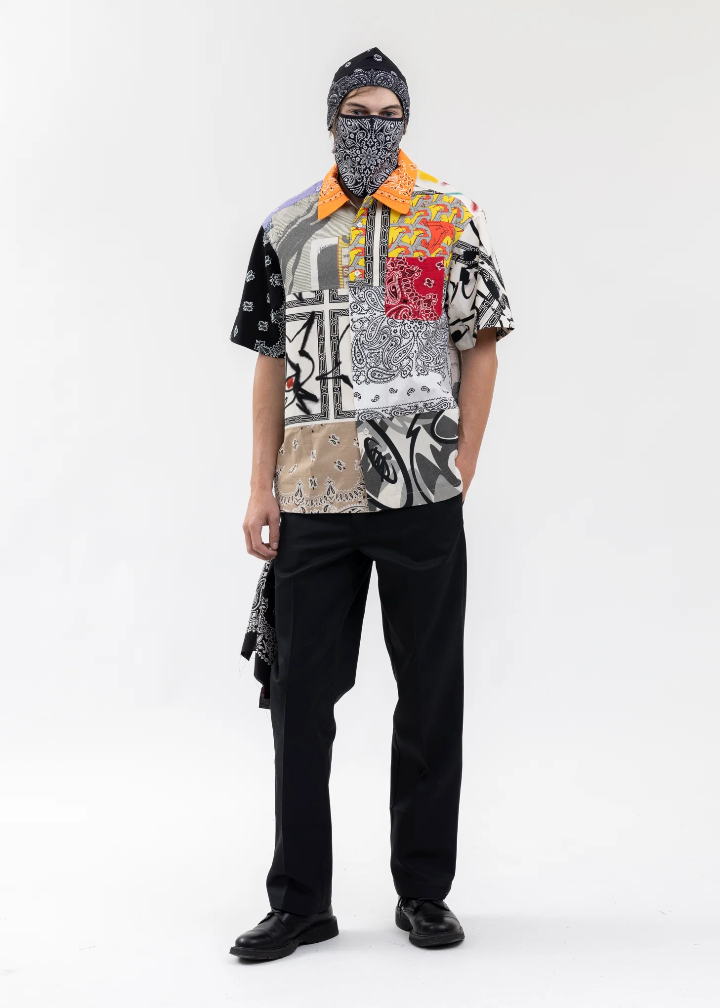 BLACK BANDANA PRINTED HAT WITH MASK 1 - Image 4