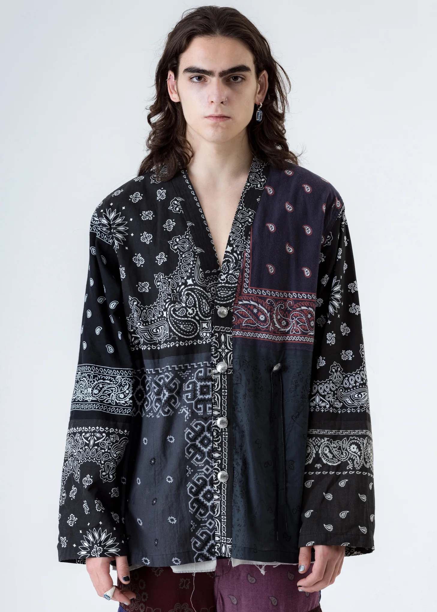 Black Bandana Patch Work Concho Jacket