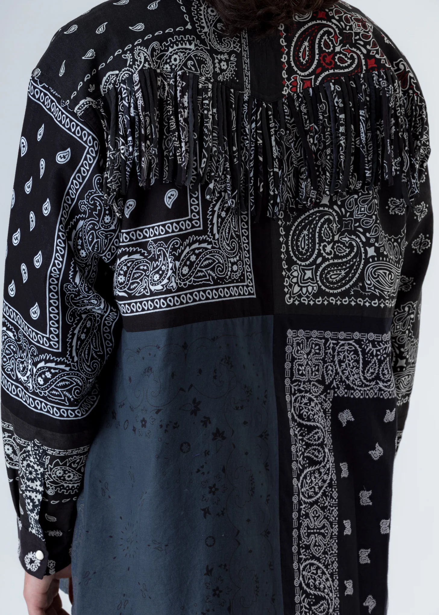 Black Bandana Patch Work Fringe Jacket - Image 2