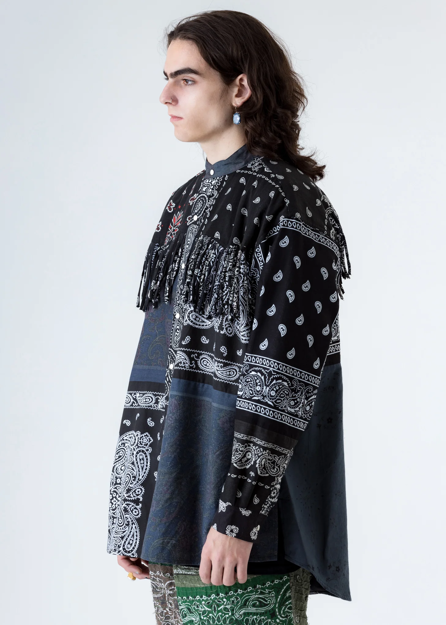 Black Bandana Patch Work Fringe Jacket - Image 3