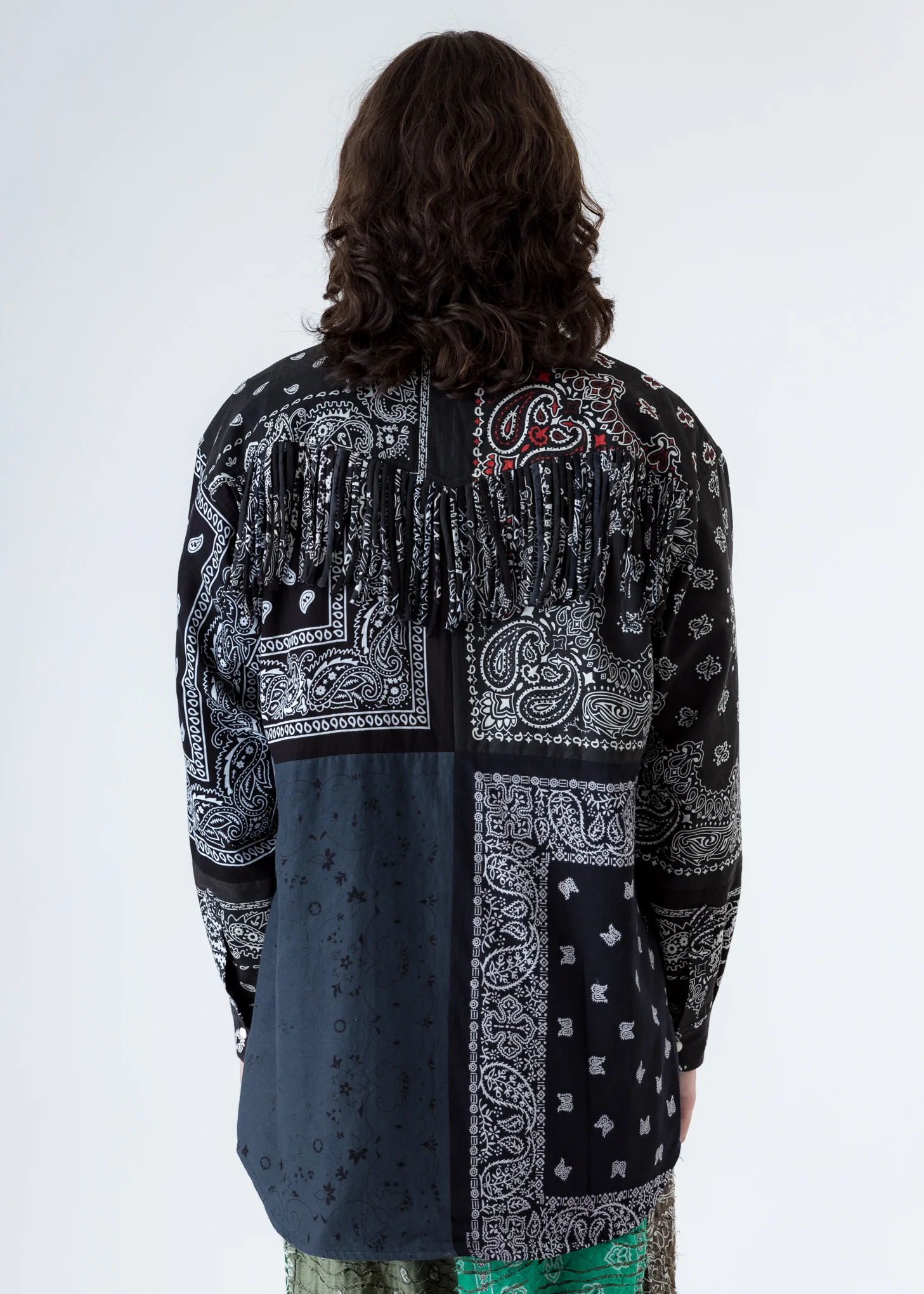 Black Bandana Patch Work Fringe Jacket - Image 4
