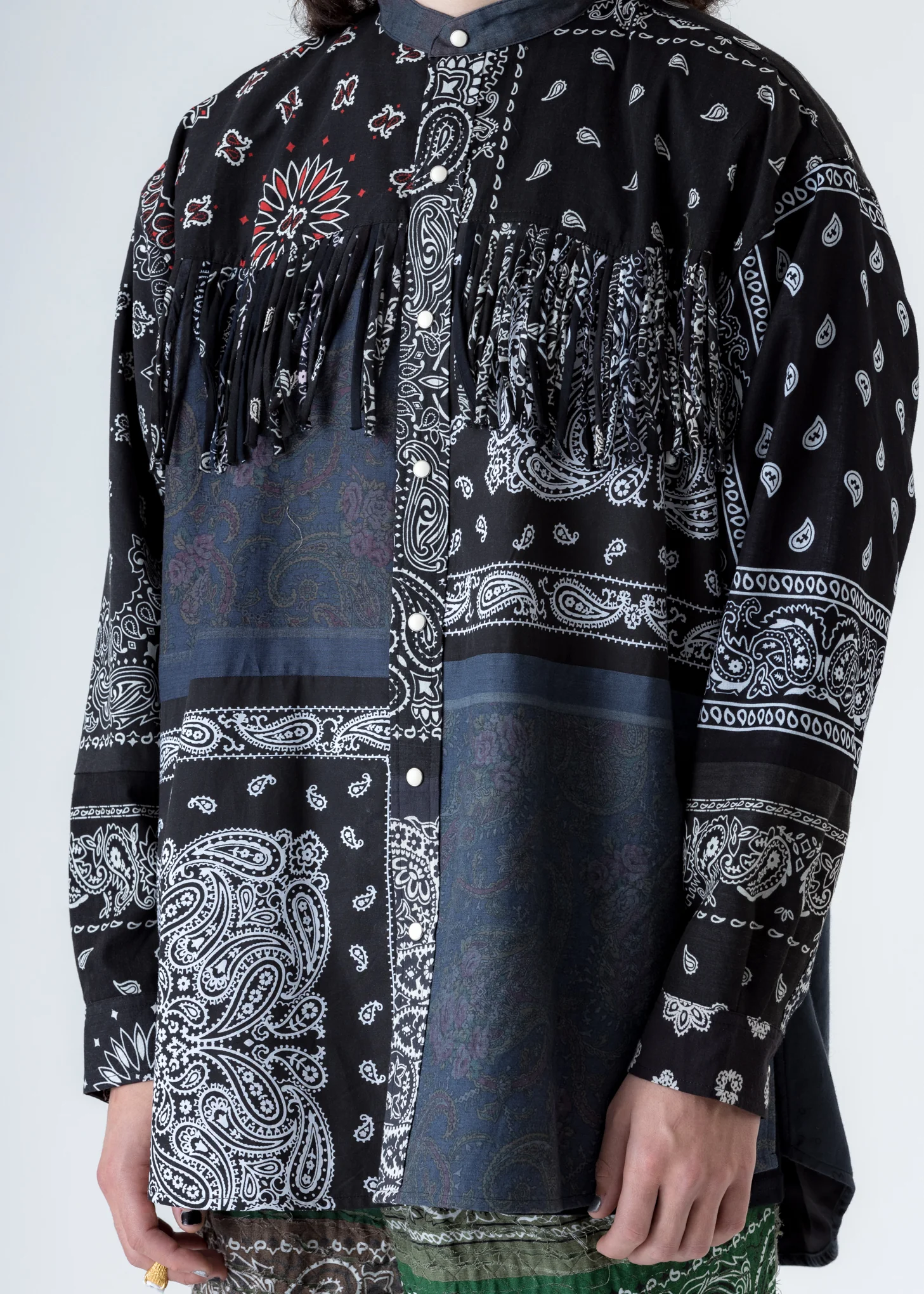 Black Bandana Patch Work Fringe Jacket - Image 5
