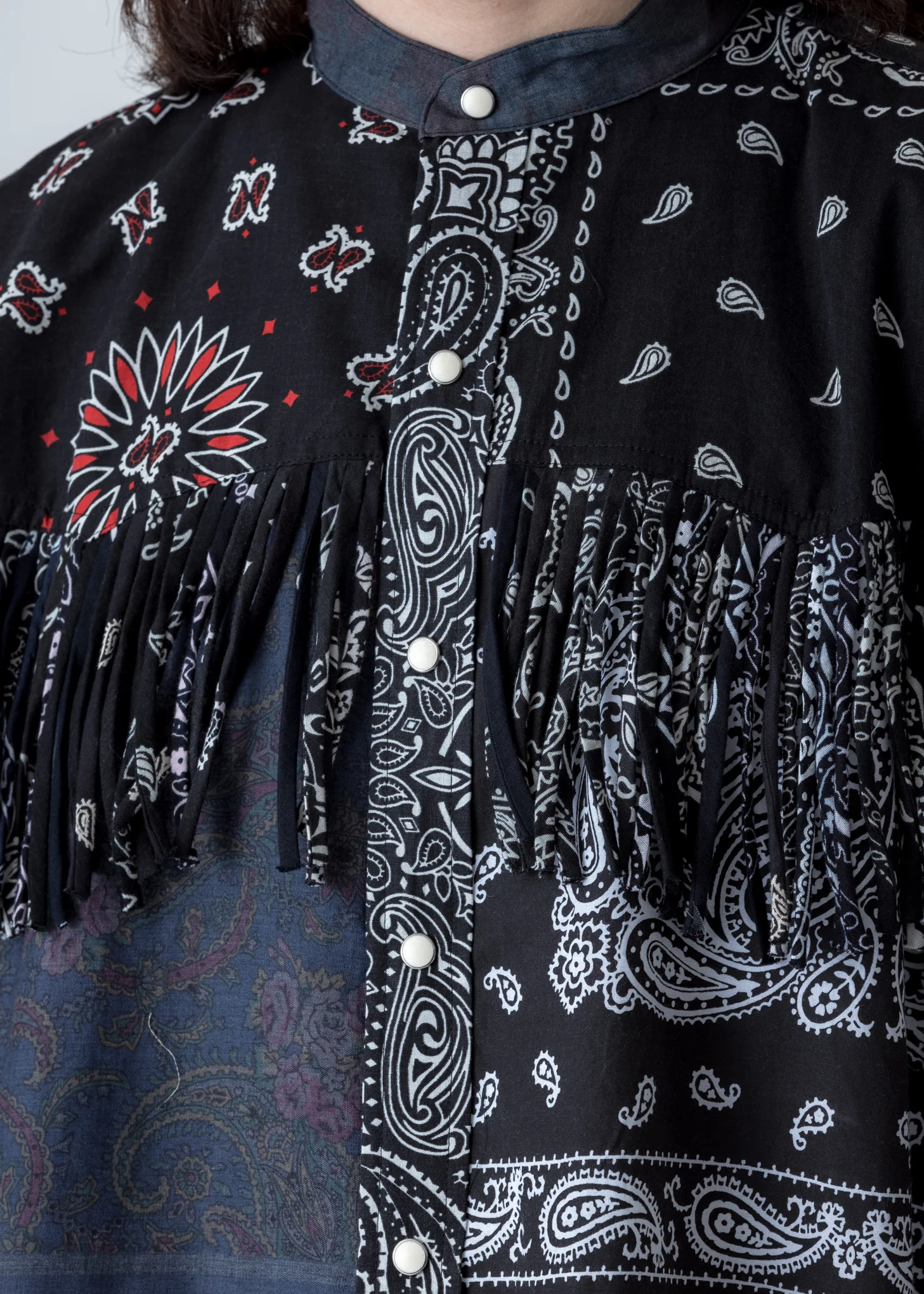 Black Bandana Patch Work Fringe Jacket - Image 6